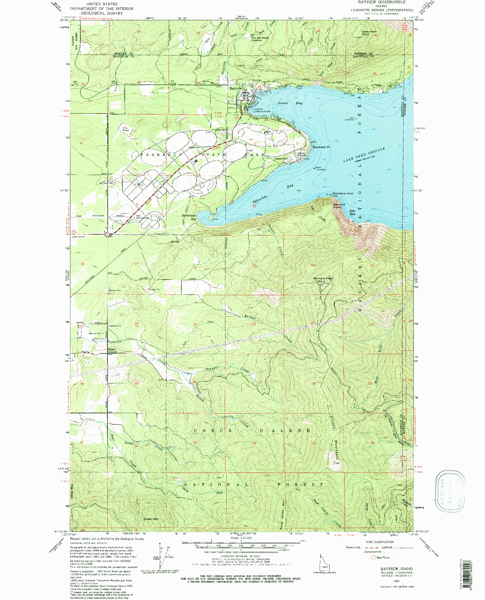 USGS 1:24000-SCALE QUADRANGLE FOR BAYVIEW, ID 1967