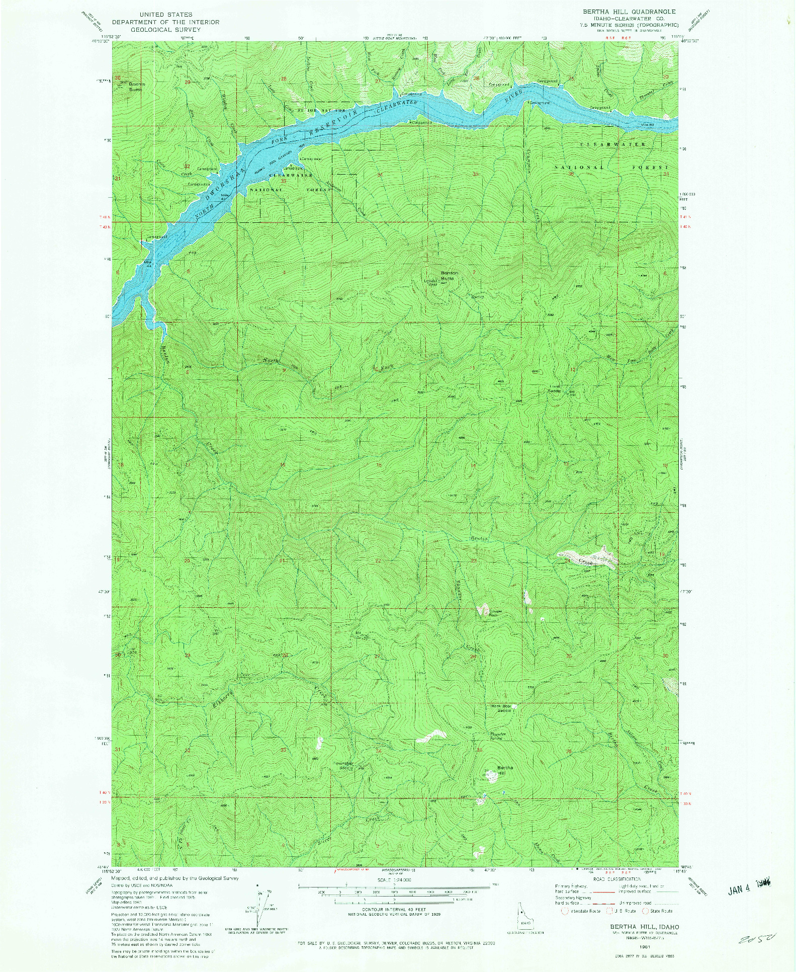 USGS 1:24000-SCALE QUADRANGLE FOR BERTHA HILL, ID 1981