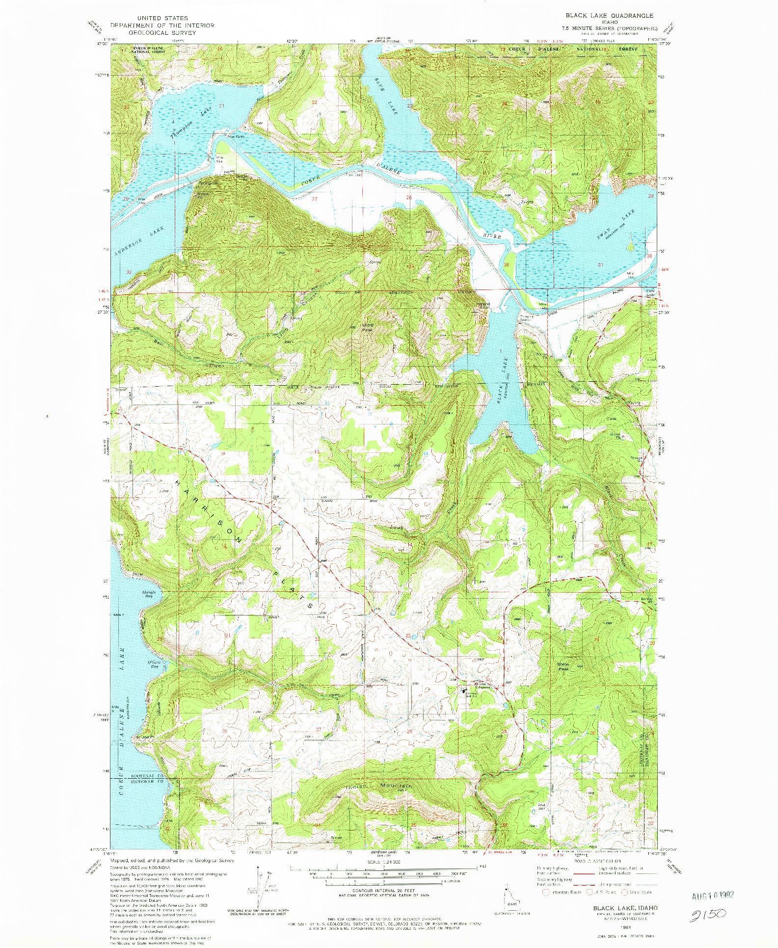 USGS 1:24000-SCALE QUADRANGLE FOR BLACK LAKE, ID 1981