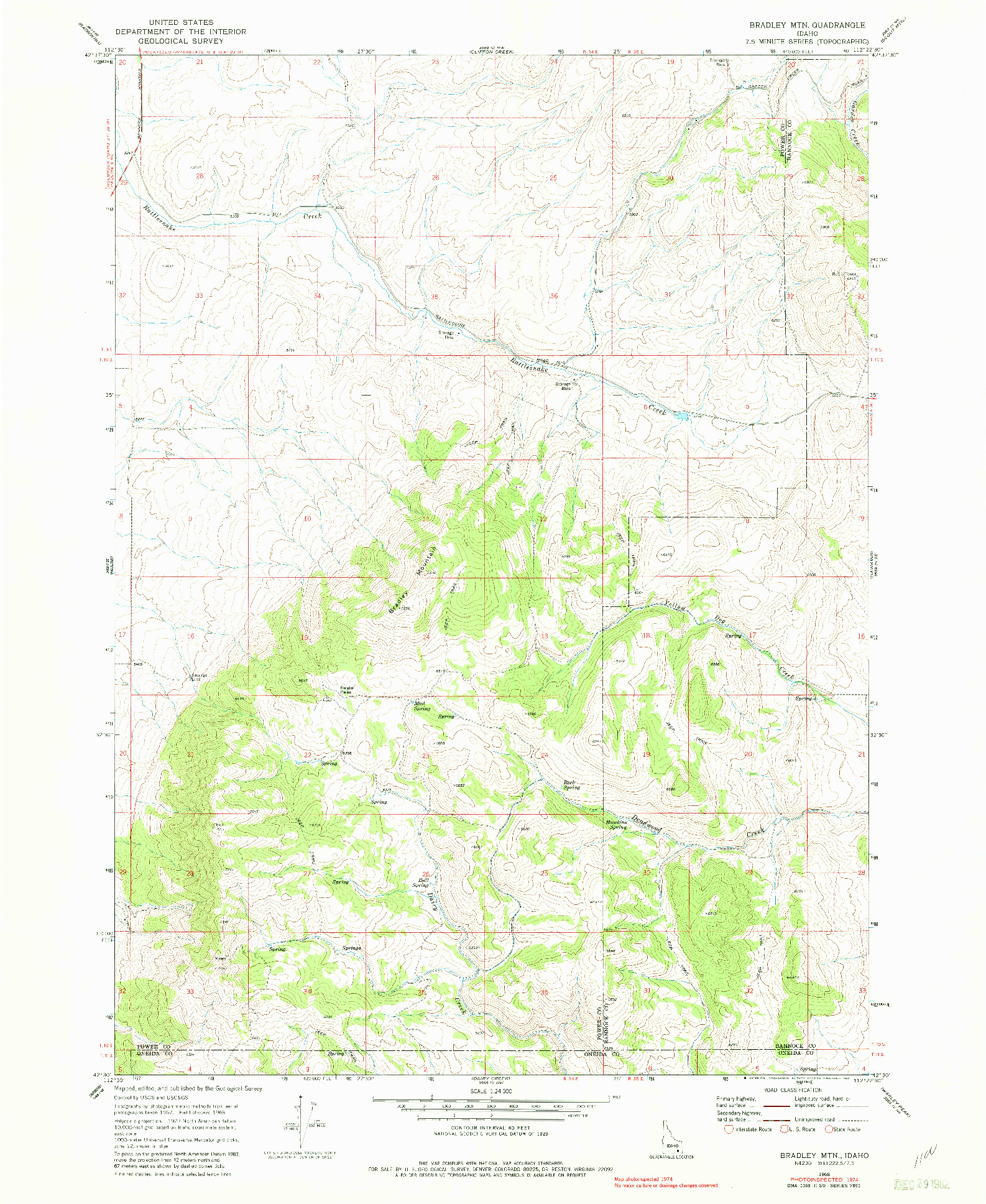 USGS 1:24000-SCALE QUADRANGLE FOR BRADLEY MTN, ID 1968