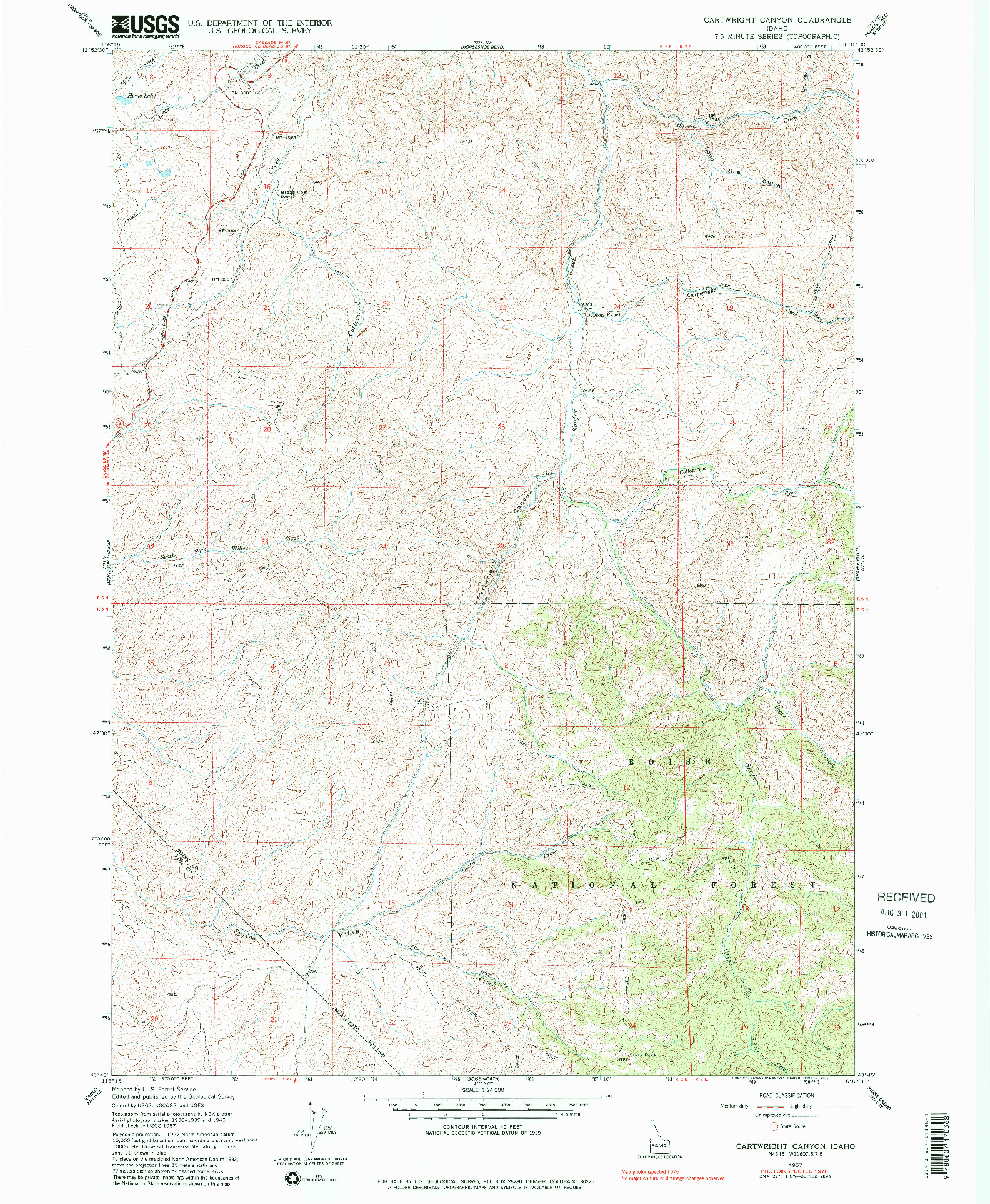 USGS 1:24000-SCALE QUADRANGLE FOR CARTWRIGHT CANYON, ID 1957