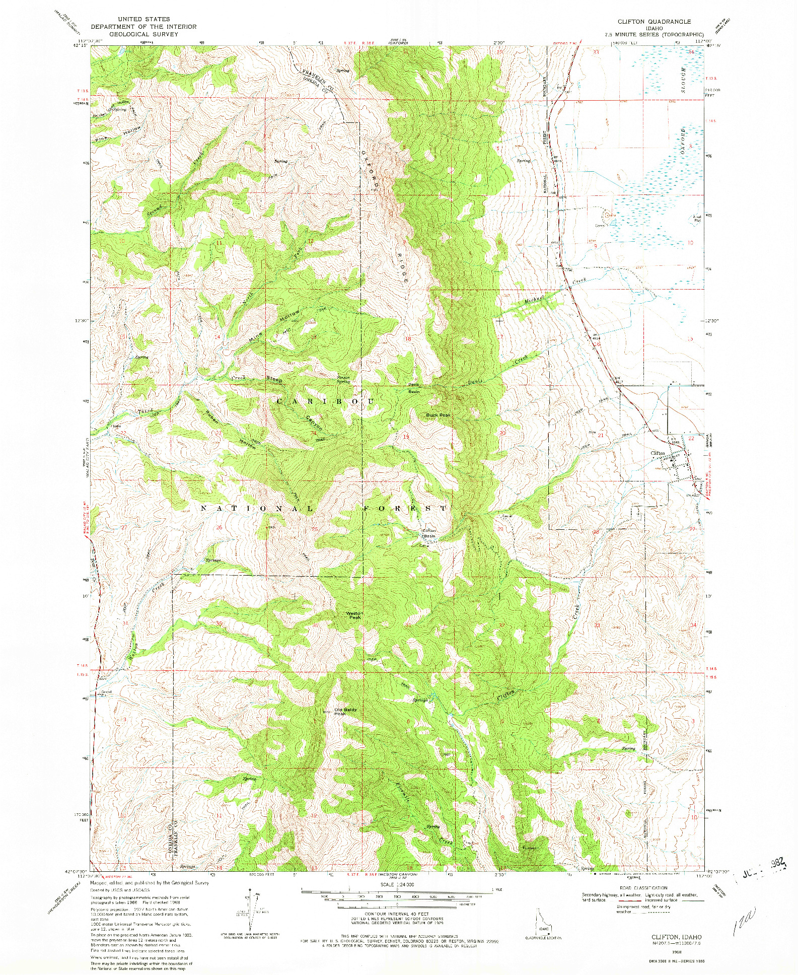 USGS 1:24000-SCALE QUADRANGLE FOR CLIFTON, ID 1968