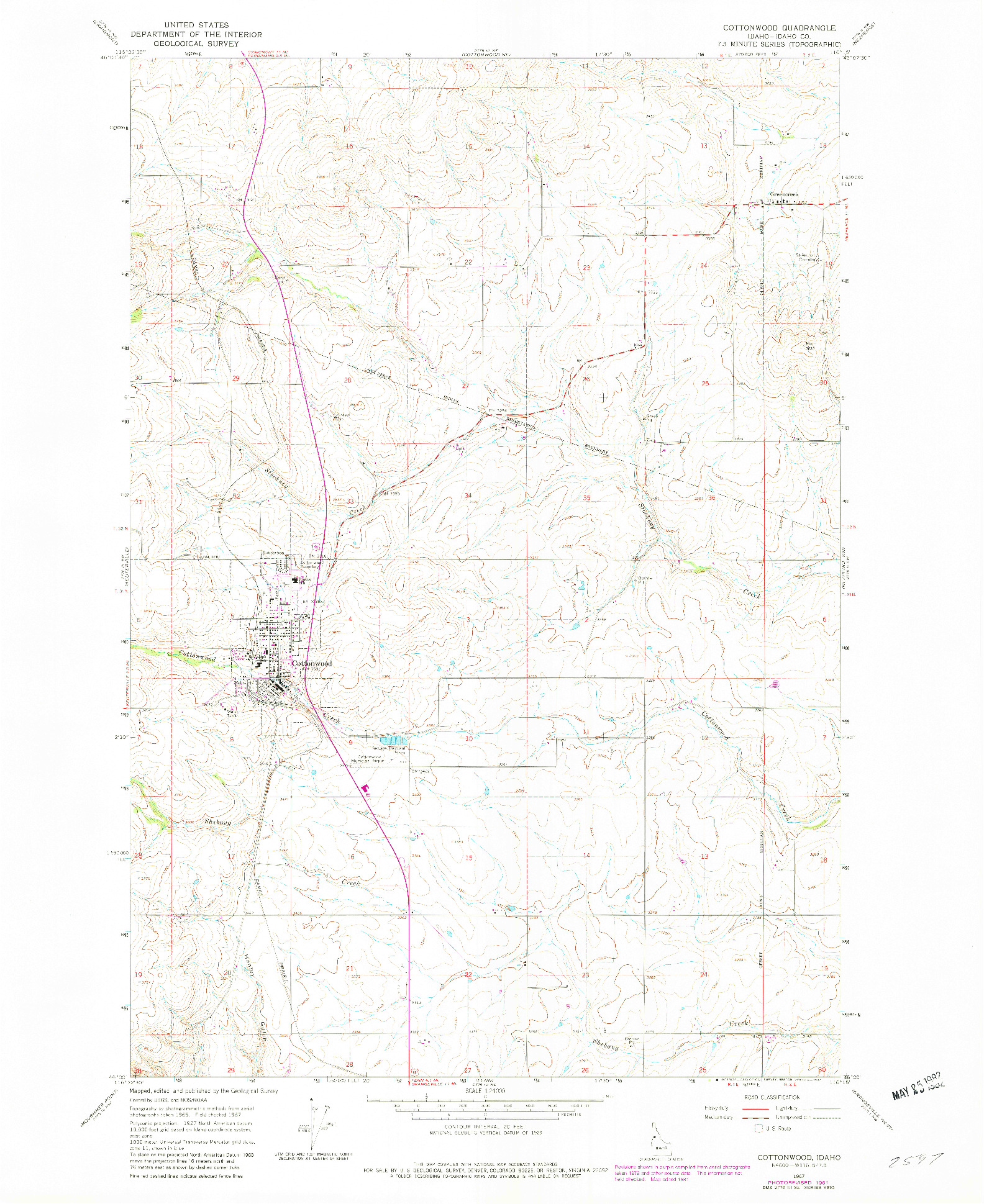 USGS 1:24000-SCALE QUADRANGLE FOR COTTONWOOD, ID 1967