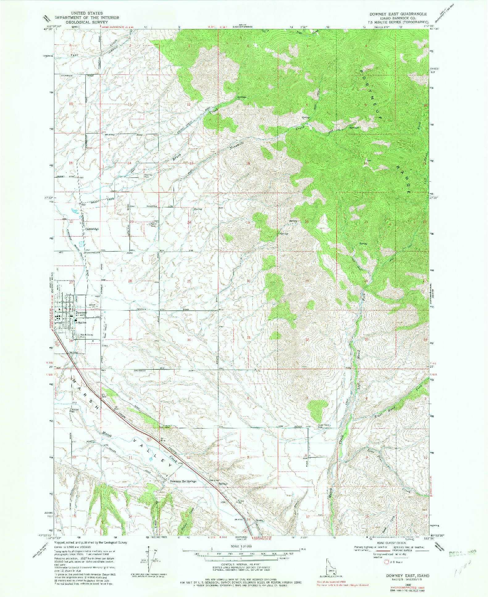 USGS 1:24000-SCALE QUADRANGLE FOR DOWNEY EAST, ID 1968