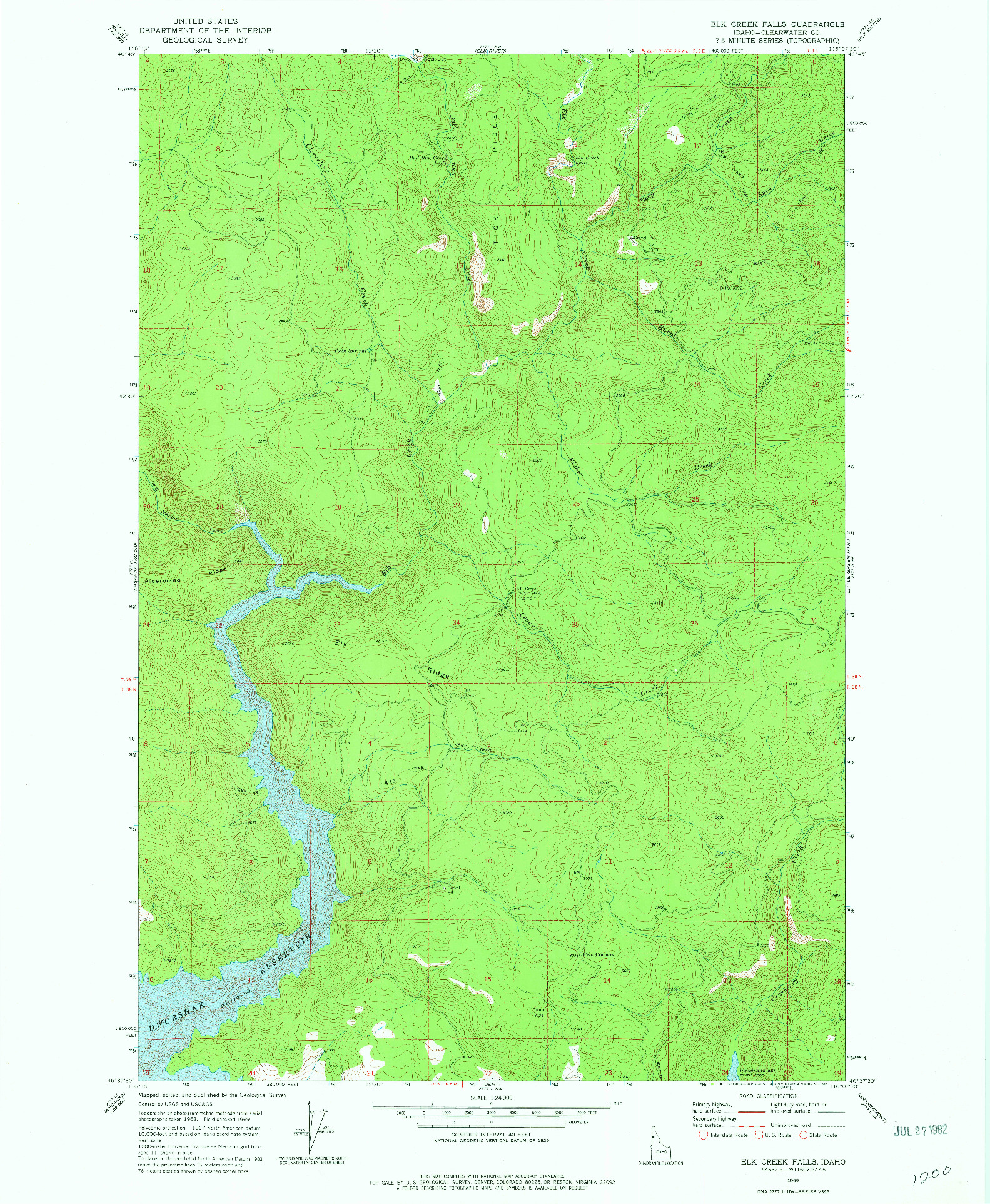 USGS 1:24000-SCALE QUADRANGLE FOR ELK CREEK FALLS, ID 1969