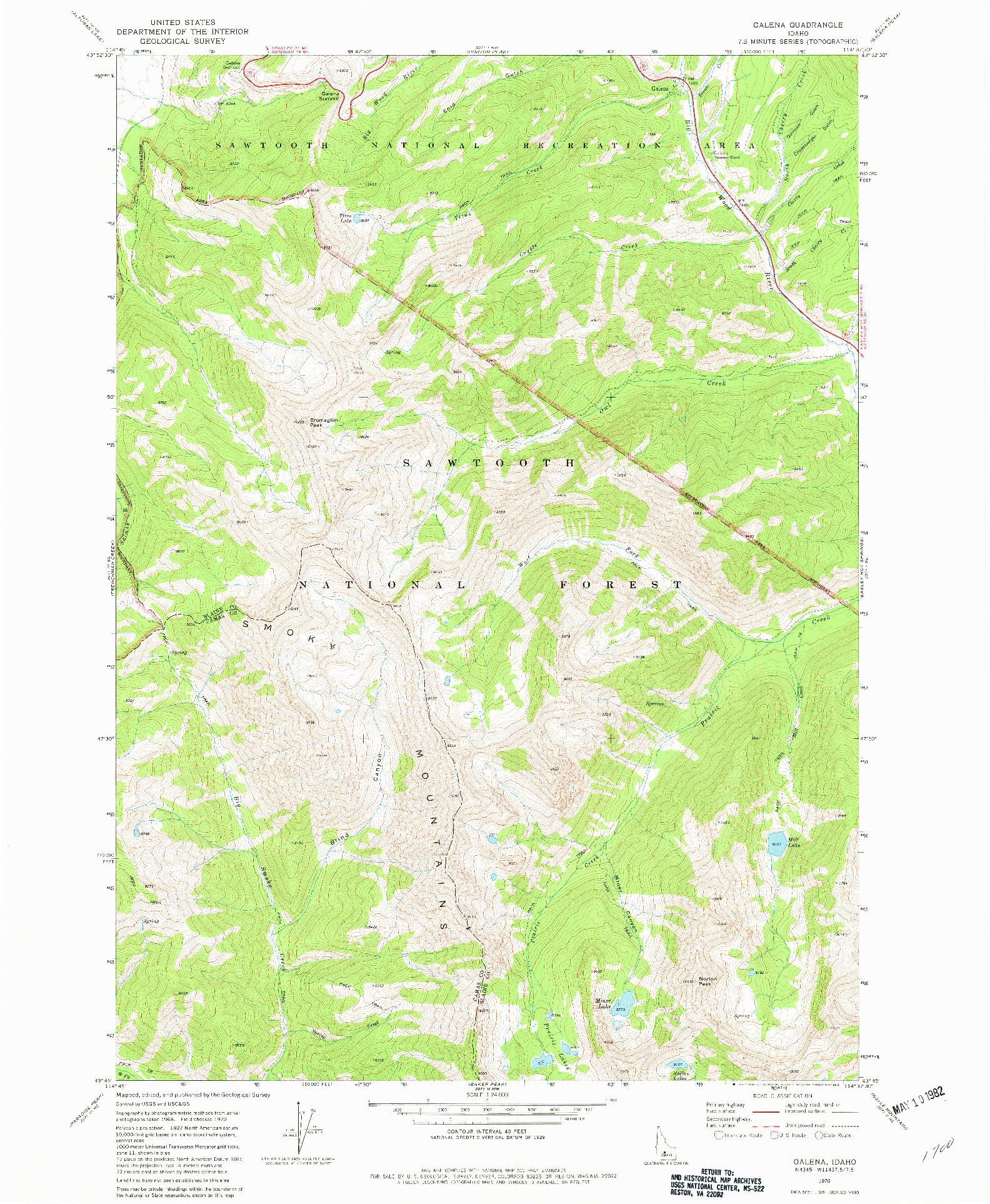 USGS 1:24000-SCALE QUADRANGLE FOR GALENA, ID 1970