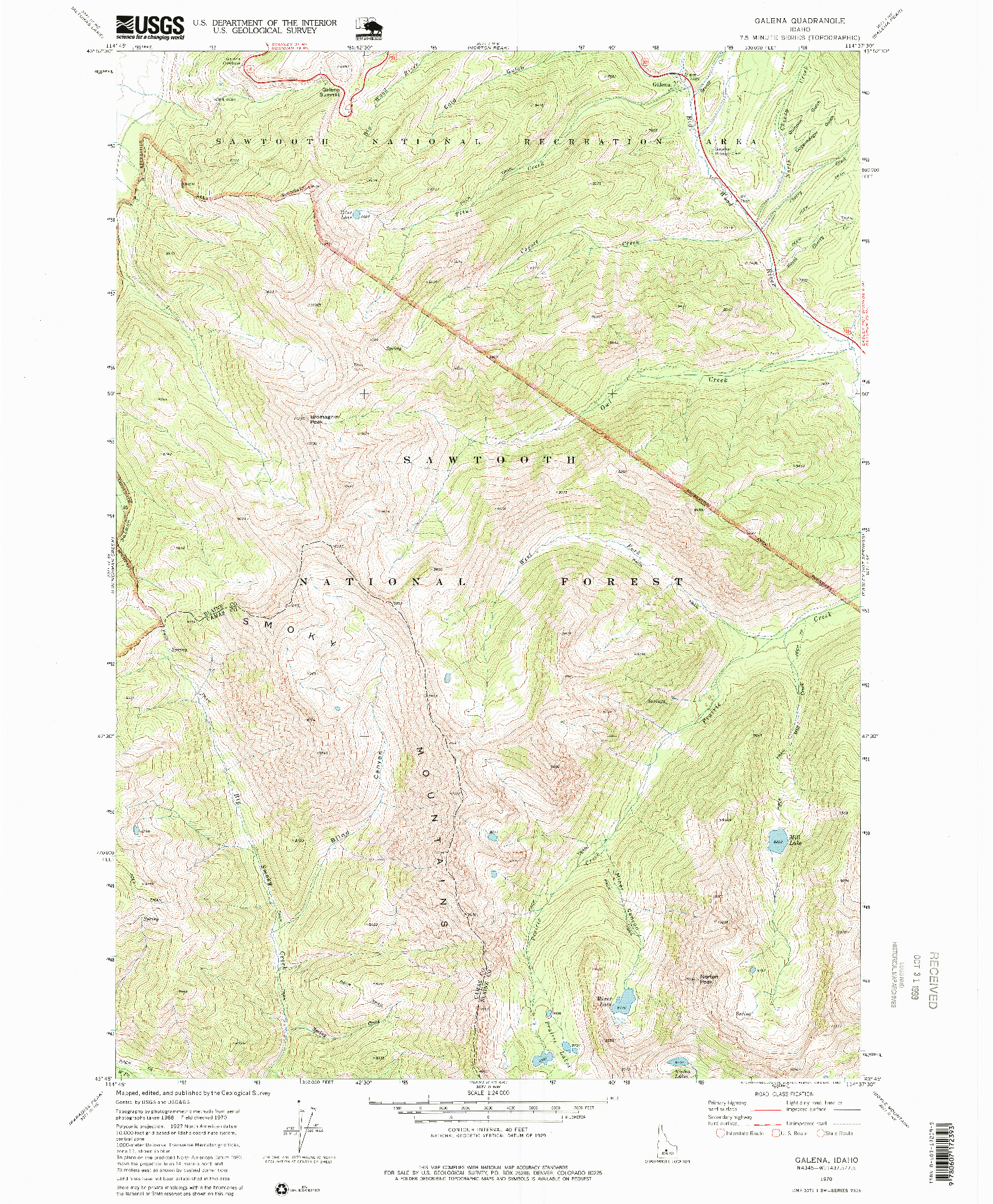 USGS 1:24000-SCALE QUADRANGLE FOR GALENA, ID 1970