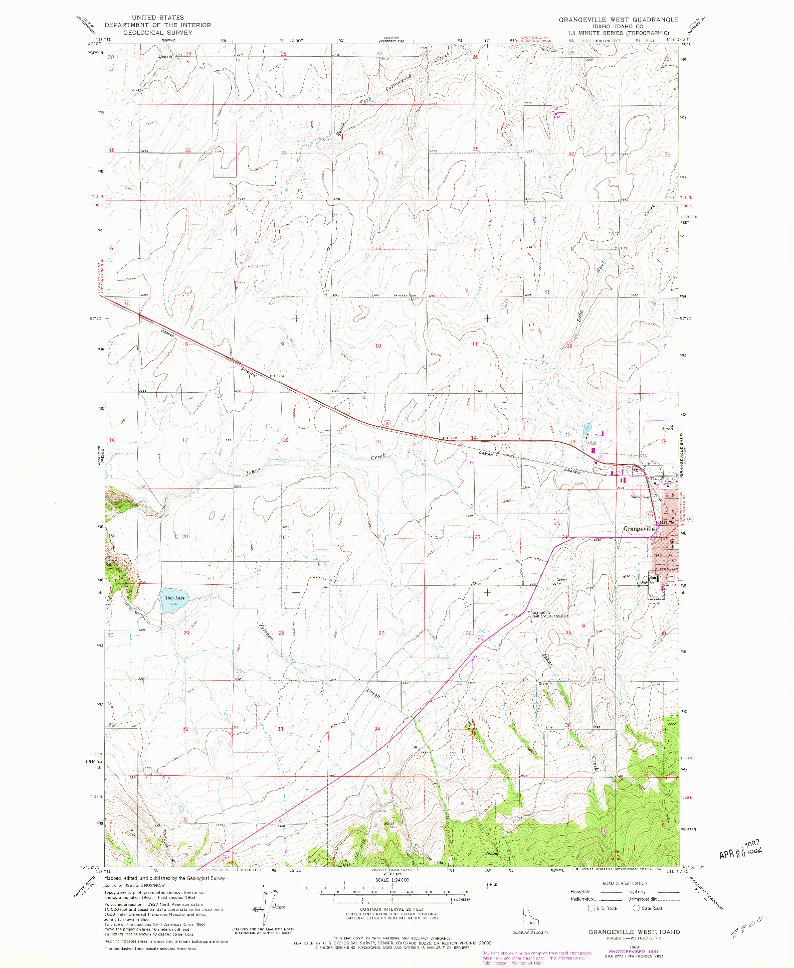 USGS 1:24000-SCALE QUADRANGLE FOR GRANGEVILLE WEST, ID 1963