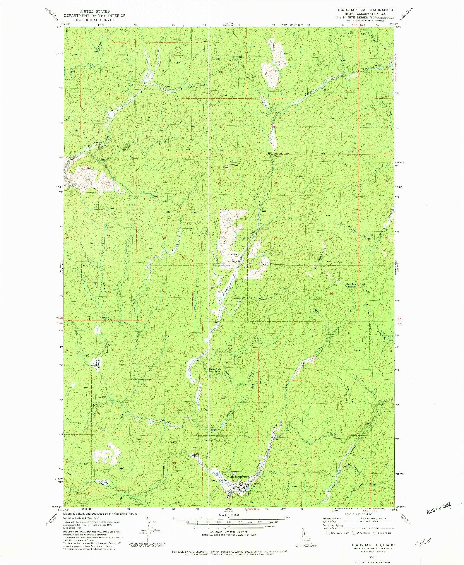 USGS 1:24000-SCALE QUADRANGLE FOR HEADQUARTERS, ID 1981