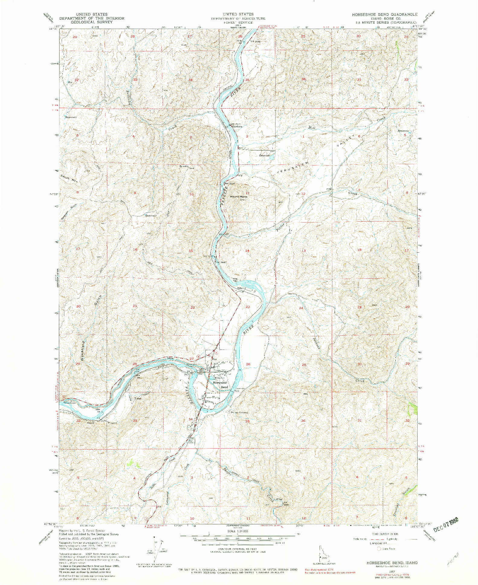 USGS 1:24000-SCALE QUADRANGLE FOR HORSESHOE BEND, ID 1957