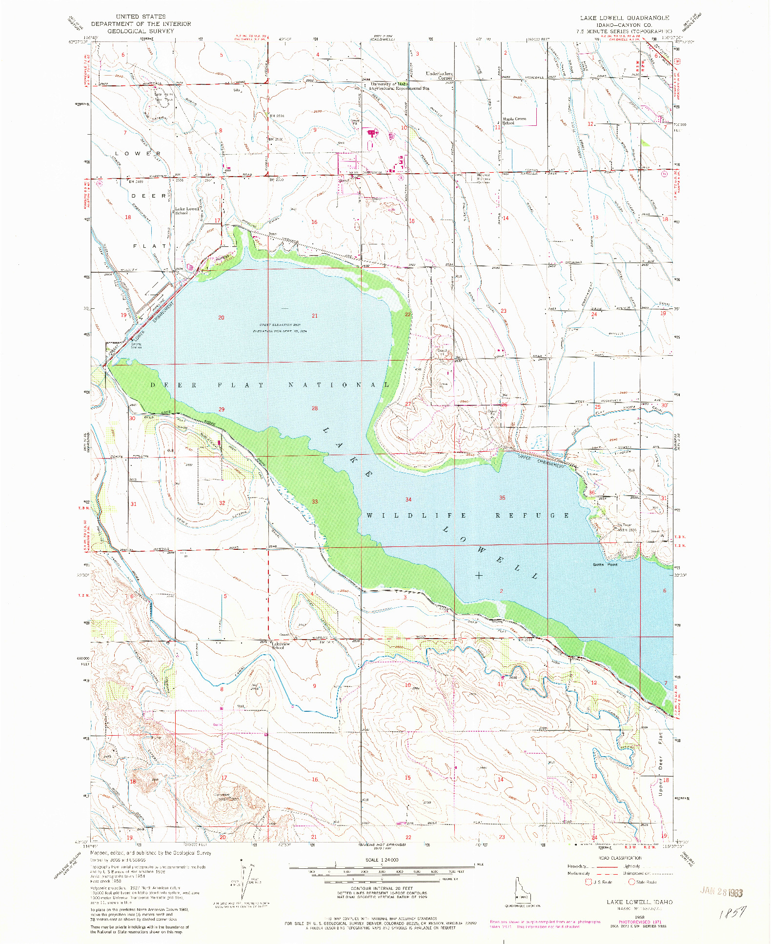 USGS 1:24000-SCALE QUADRANGLE FOR LAKE LOWELL, ID 1958