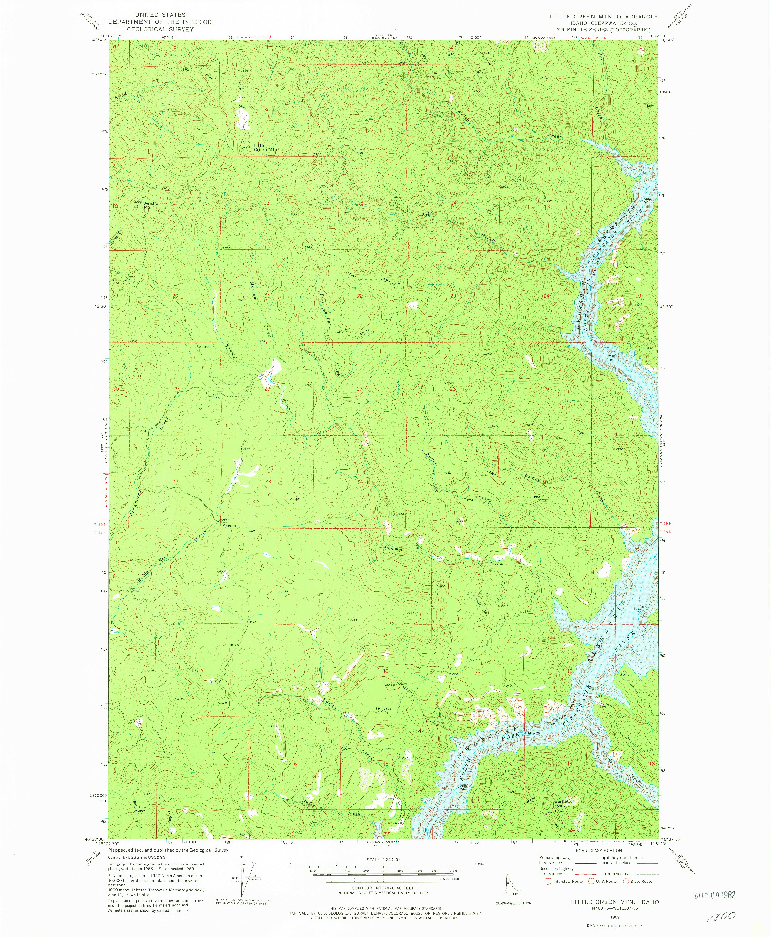 USGS 1:24000-SCALE QUADRANGLE FOR LITTLE GREEN MOUNTAIN, ID 1969