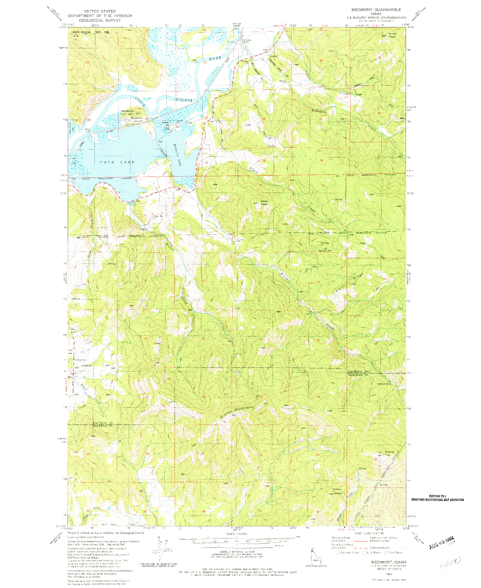 USGS 1:24000-SCALE QUADRANGLE FOR MEDIMONT, ID 1981