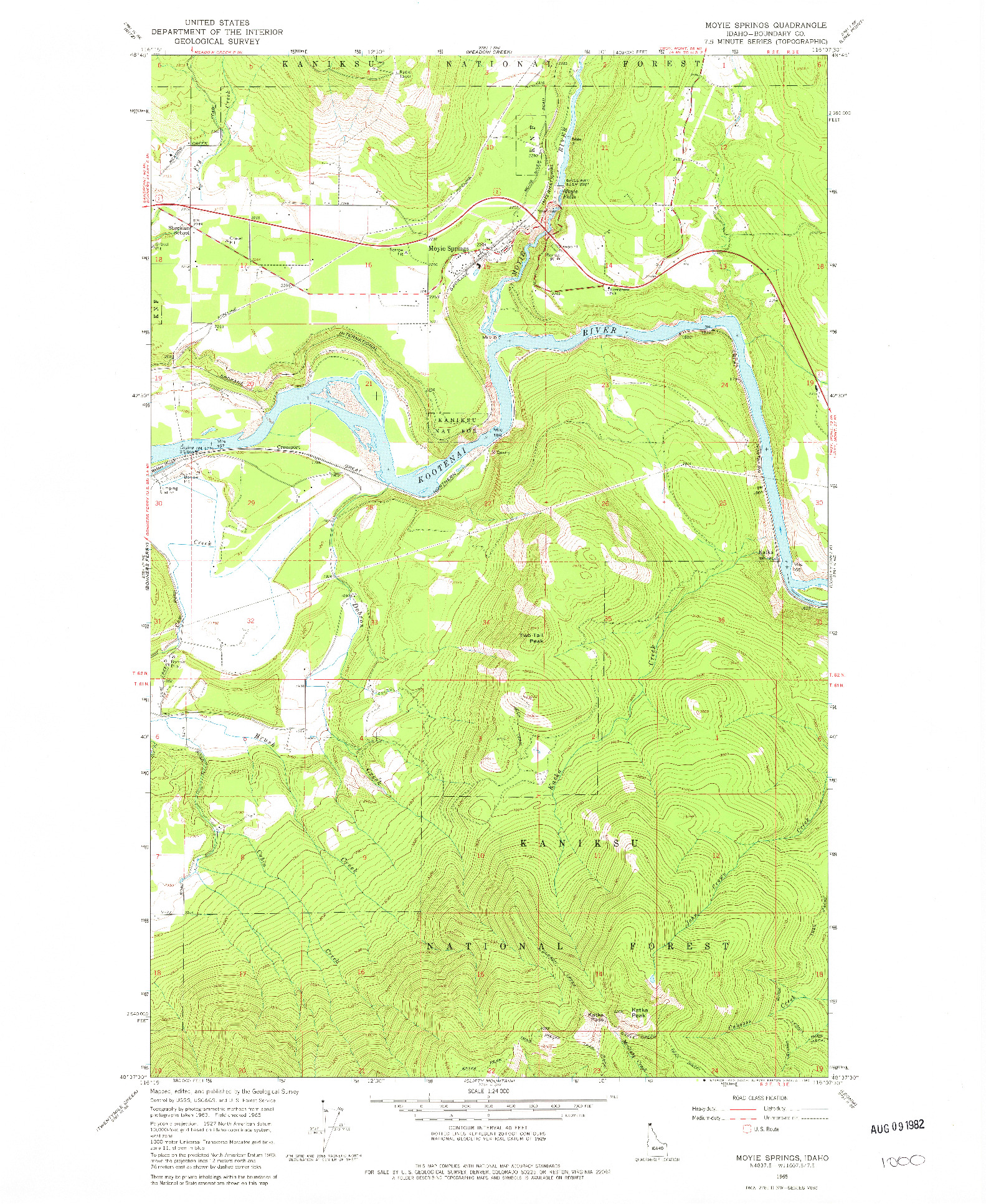 USGS 1:24000-SCALE QUADRANGLE FOR MOYIE SPRINGS, ID 1965