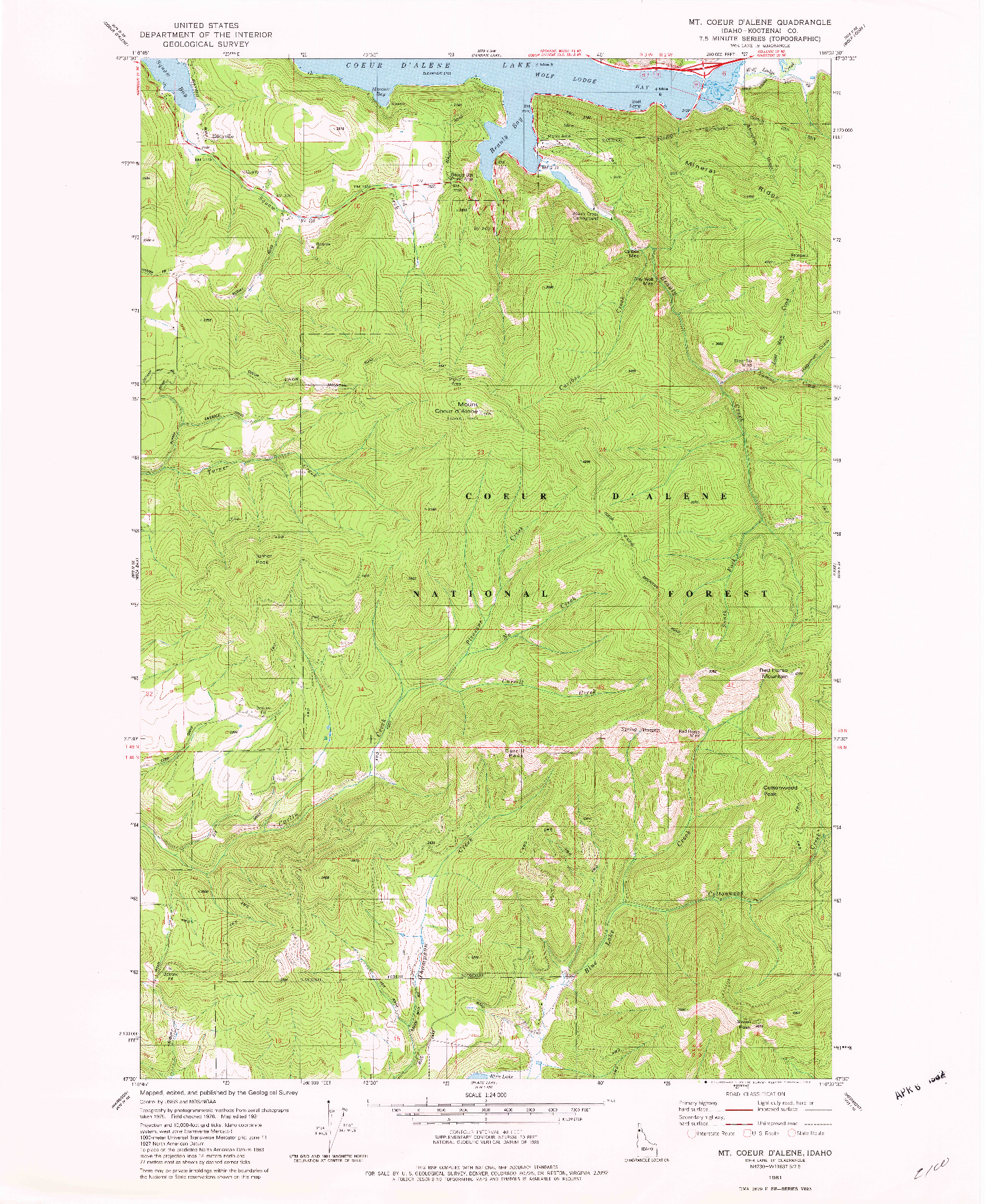 USGS 1:24000-SCALE QUADRANGLE FOR MT. COEUR D'ALENE, ID 1981