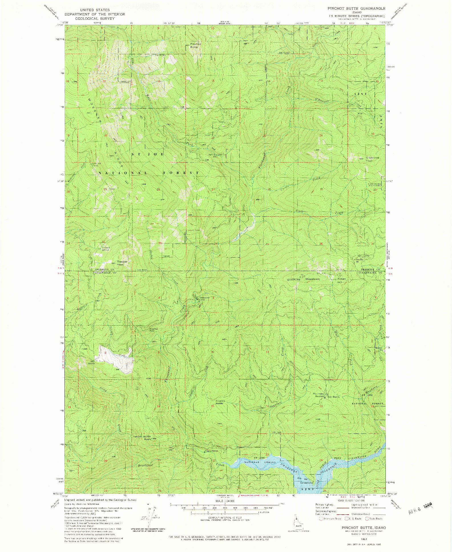 USGS 1:24000-SCALE QUADRANGLE FOR PINCHOT BUTTE, ID 1981