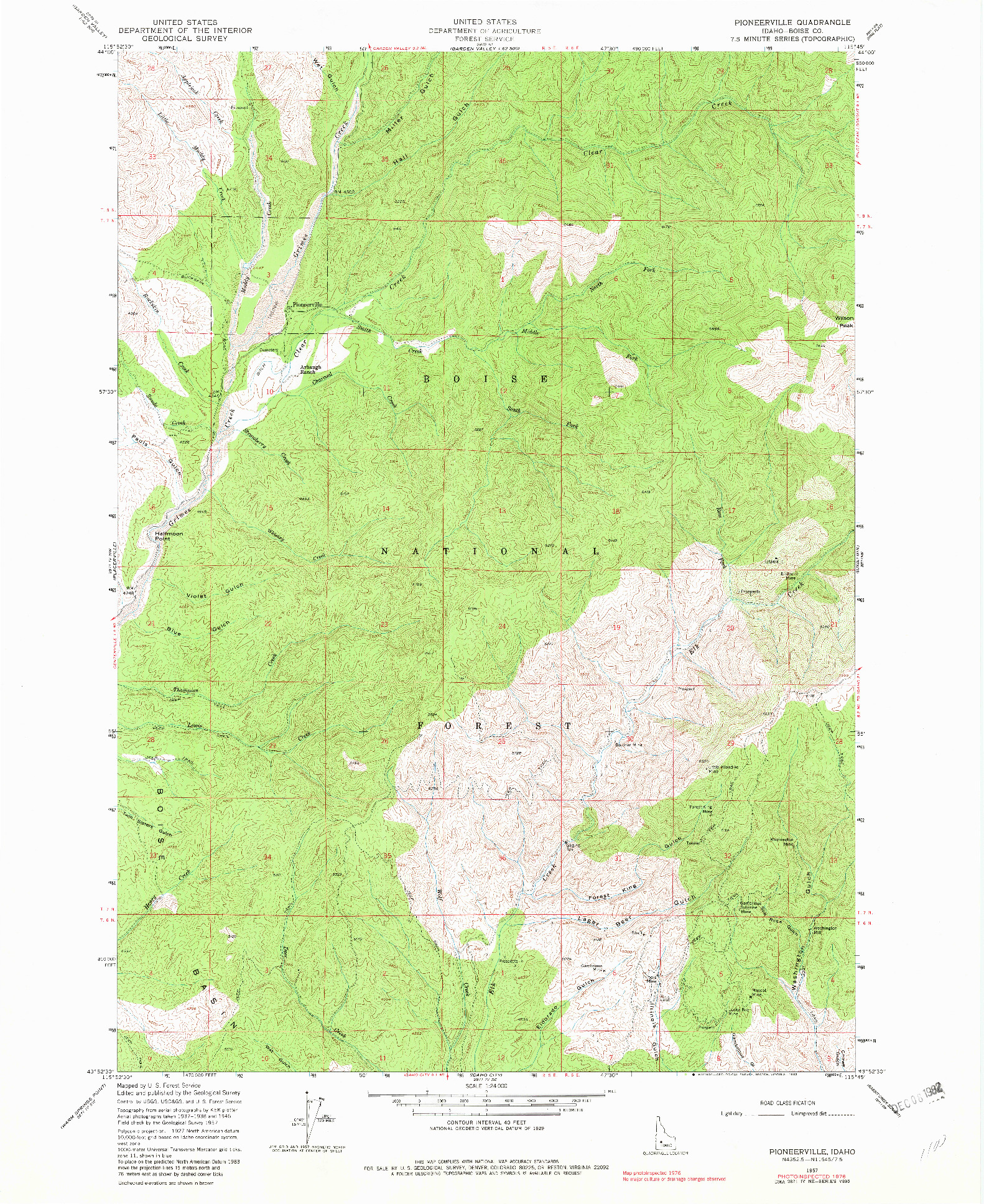 USGS 1:24000-SCALE QUADRANGLE FOR PIONEERVILLE, ID 1957