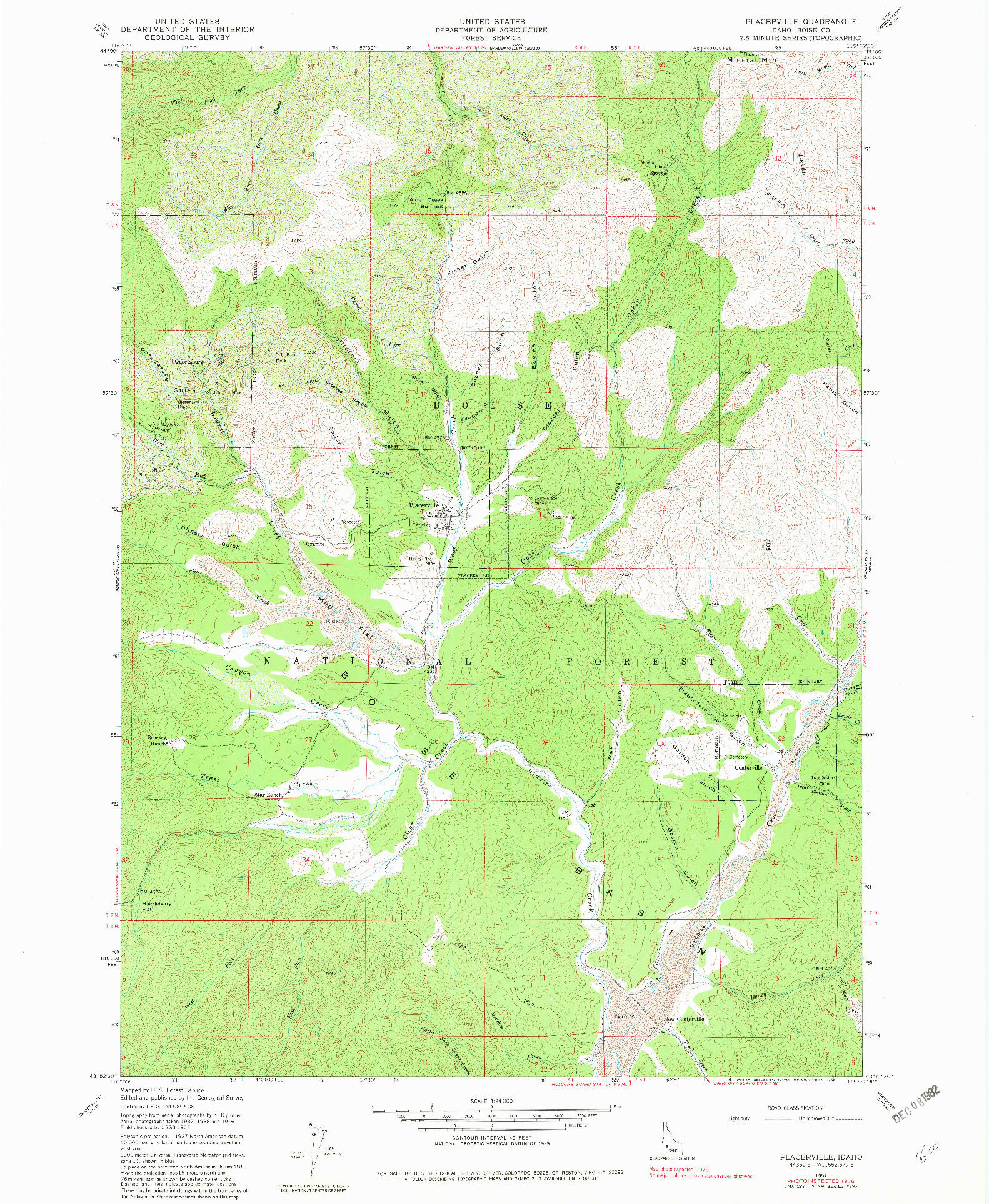 USGS 1:24000-SCALE QUADRANGLE FOR PLACERVILLE, ID 1957