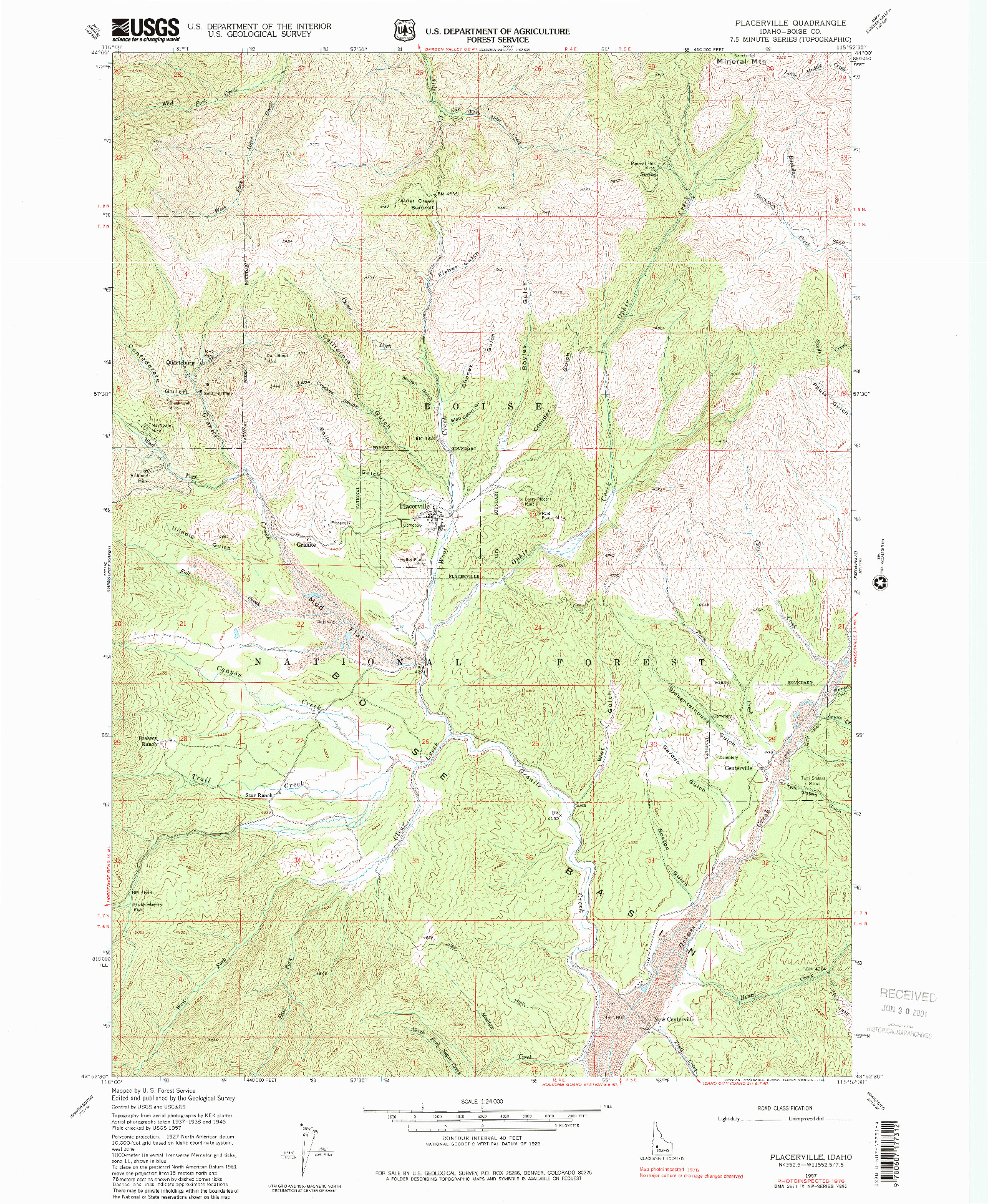 USGS 1:24000-SCALE QUADRANGLE FOR PLACERVILLE, ID 1976