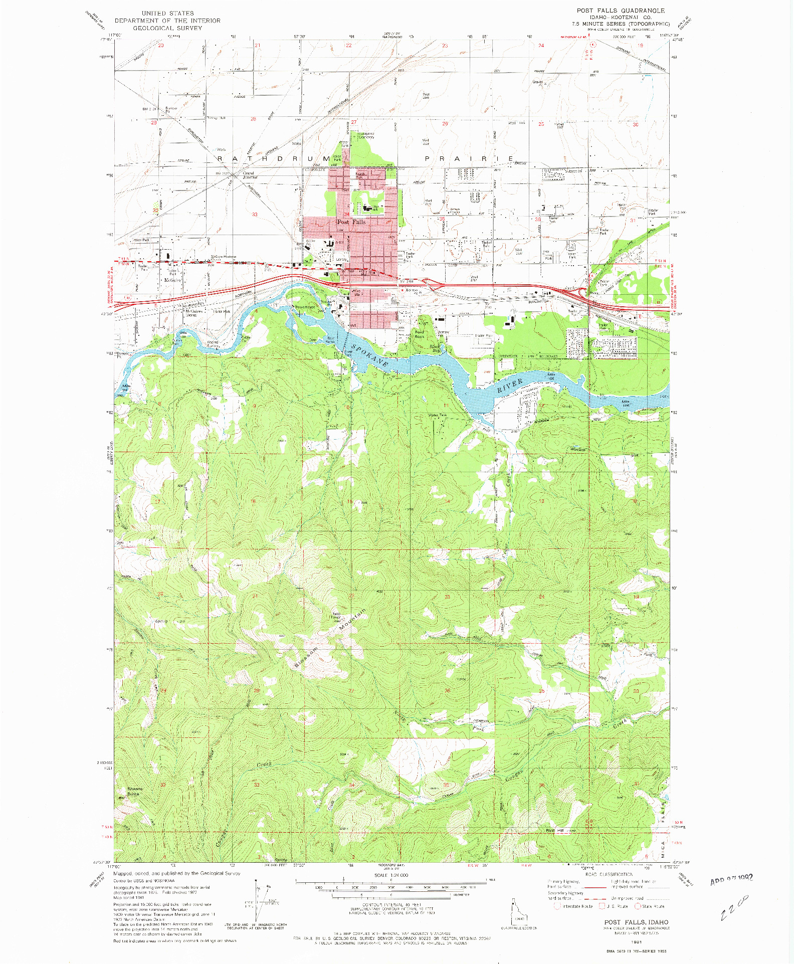 USGS 1:24000-SCALE QUADRANGLE FOR POST FALLS, ID 1981