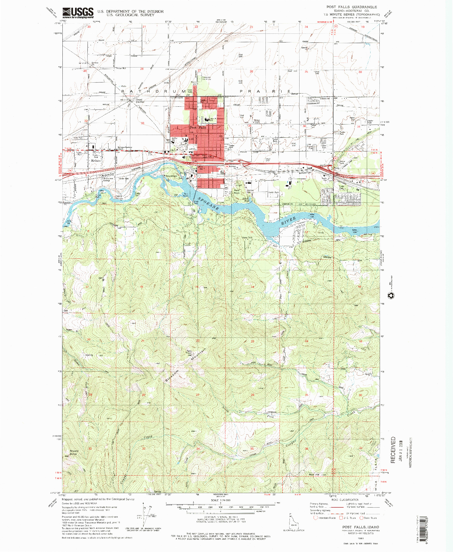 USGS 1:24000-SCALE QUADRANGLE FOR POST FALLS, ID 1981