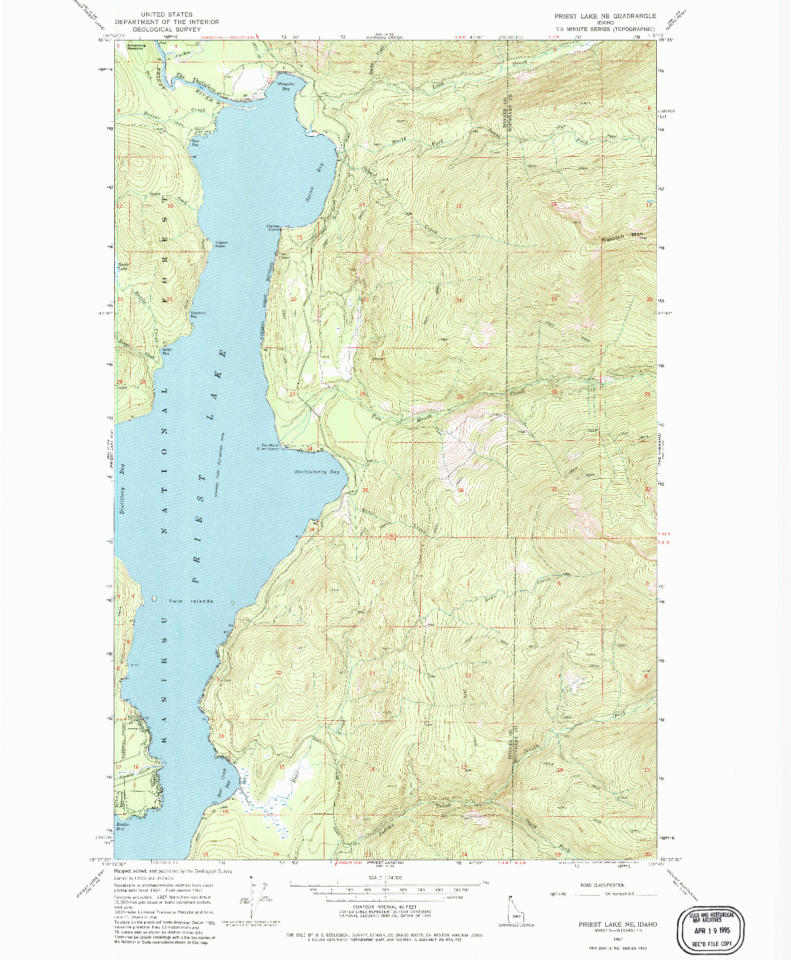 USGS 1:24000-SCALE QUADRANGLE FOR PRIEST LAKE NE, ID 1967
