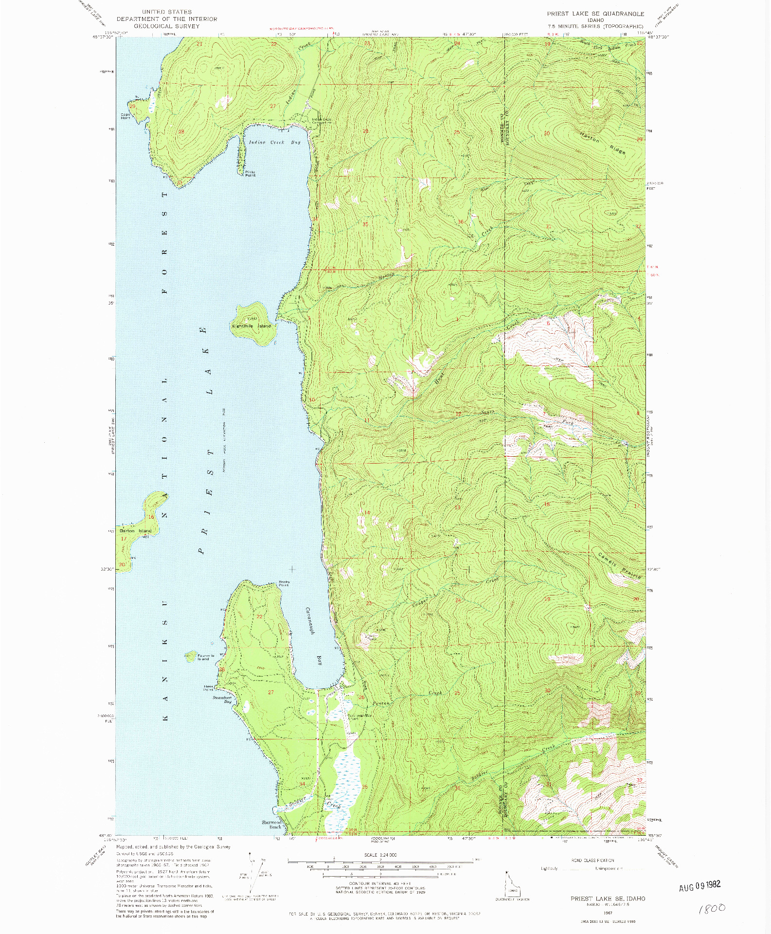 USGS 1:24000-SCALE QUADRANGLE FOR PRIEST LAKE SE, ID 1967