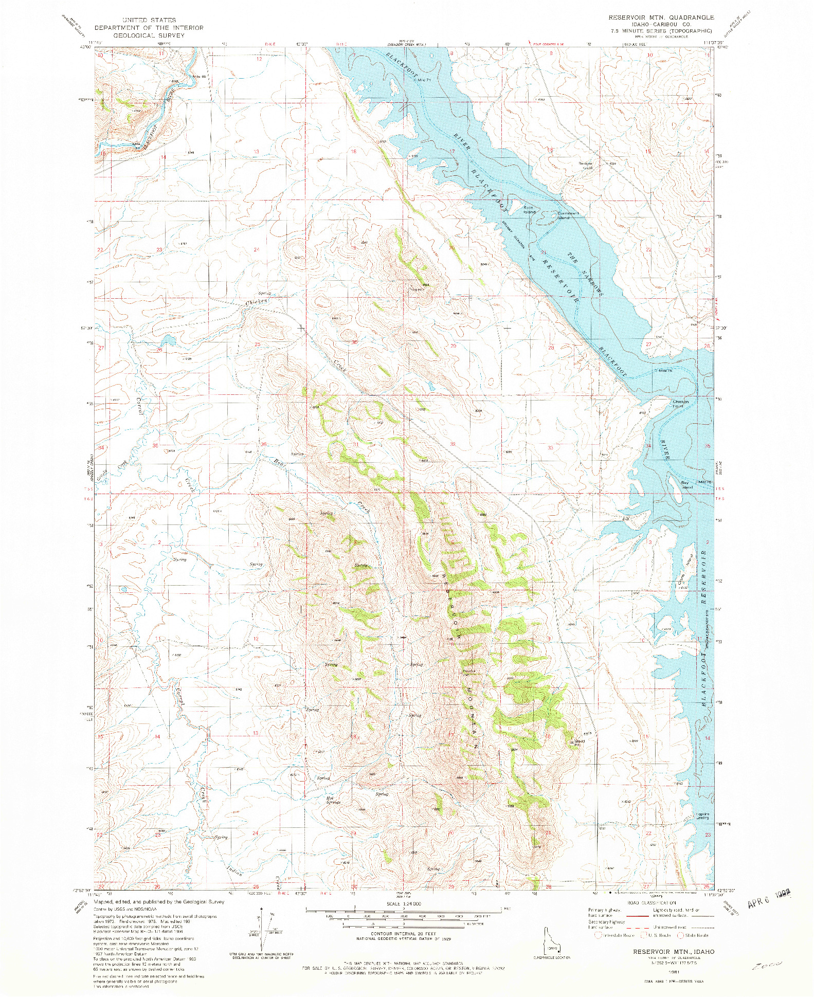 USGS 1:24000-SCALE QUADRANGLE FOR RESERVOIR MTN, ID 1981