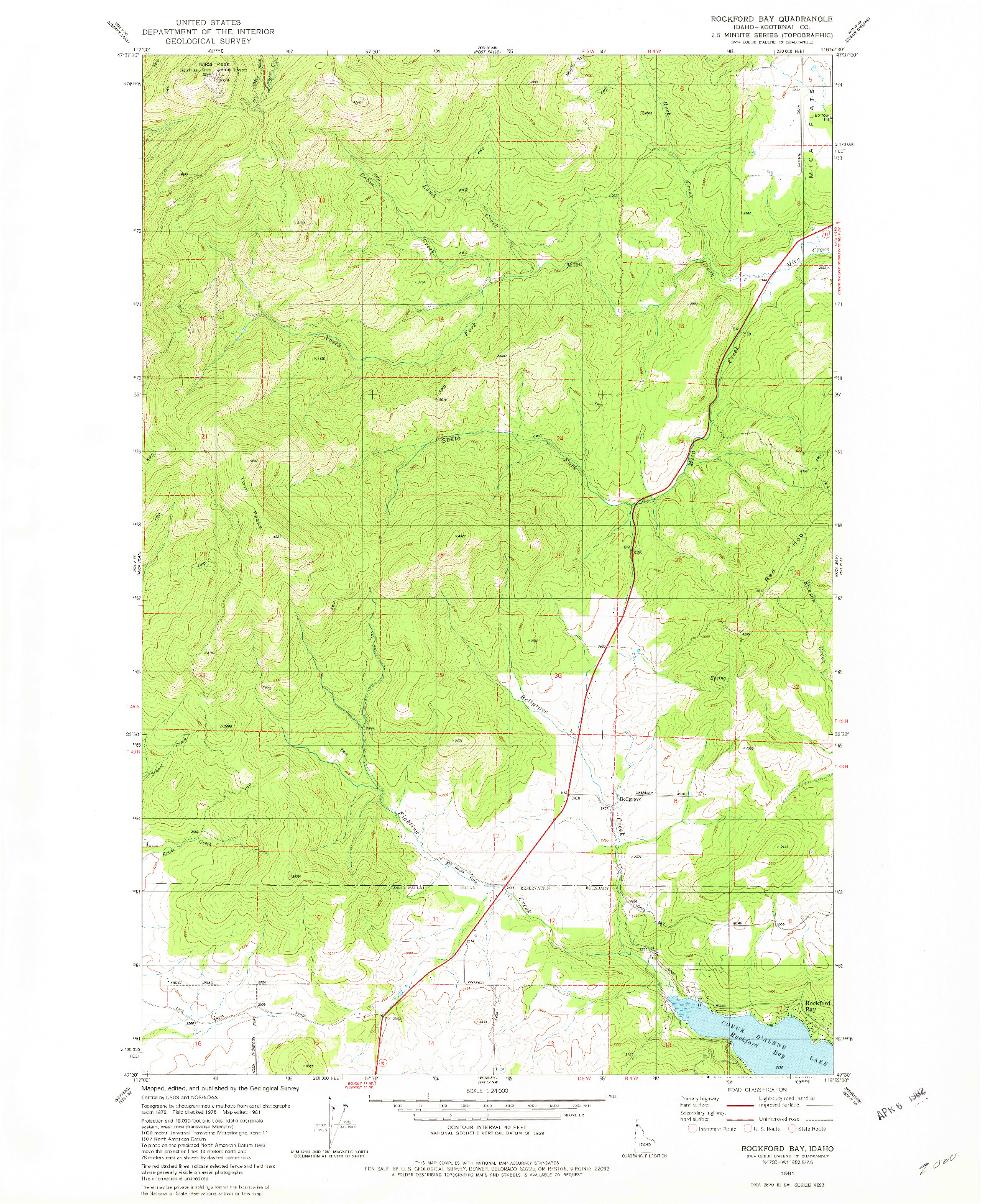 USGS 1:24000-SCALE QUADRANGLE FOR ROCKFORD BAY, ID 1981