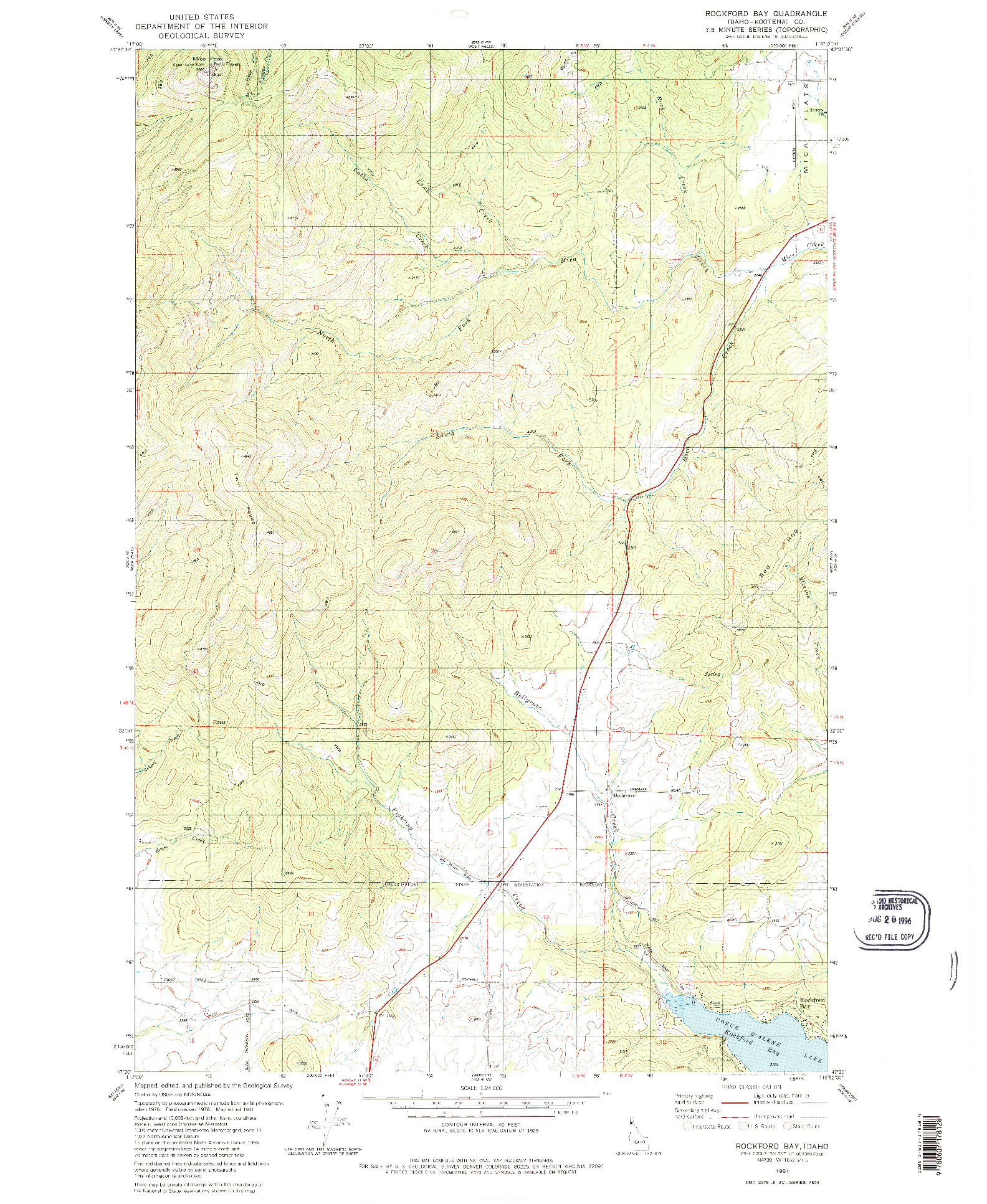 USGS 1:24000-SCALE QUADRANGLE FOR ROCKFORD BAY, ID 1981
