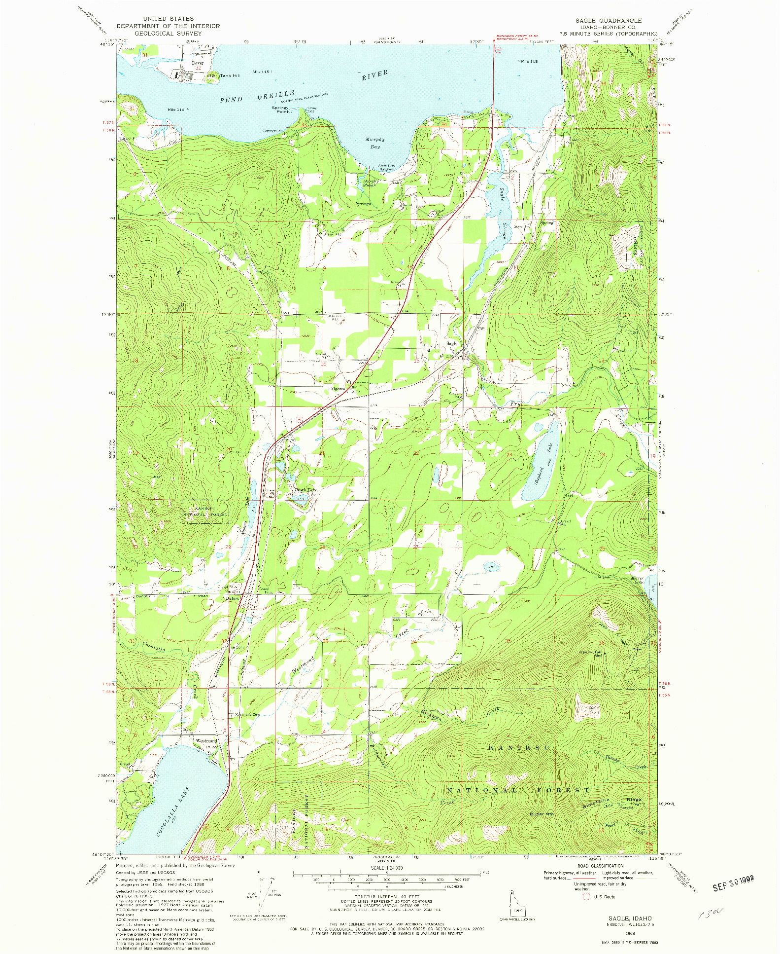 USGS 1:24000-SCALE QUADRANGLE FOR SAGLE, ID 1968