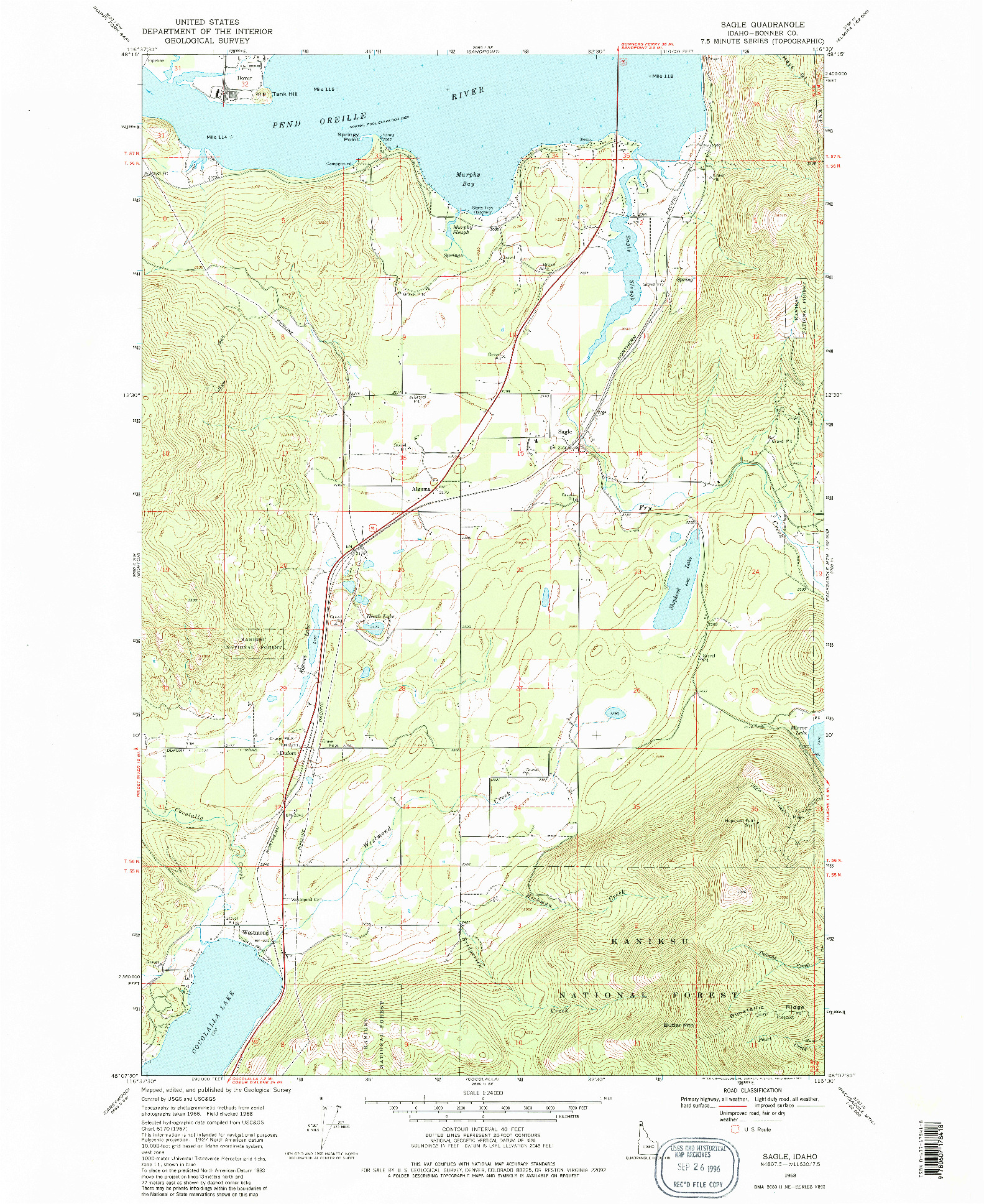 USGS 1:24000-SCALE QUADRANGLE FOR SAGLE, ID 1968