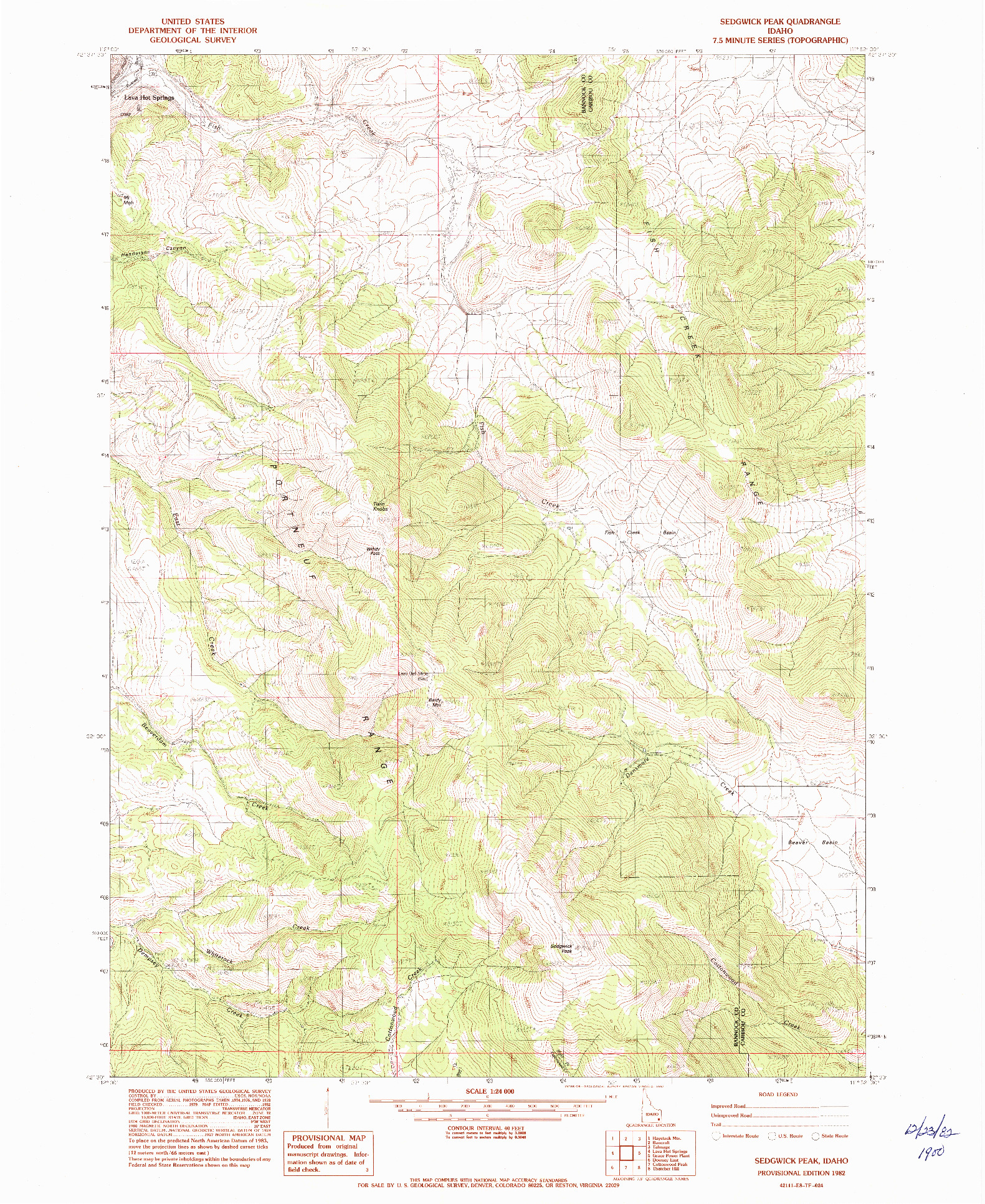 USGS 1:24000-SCALE QUADRANGLE FOR SEDGWICK PEAK, ID 1982