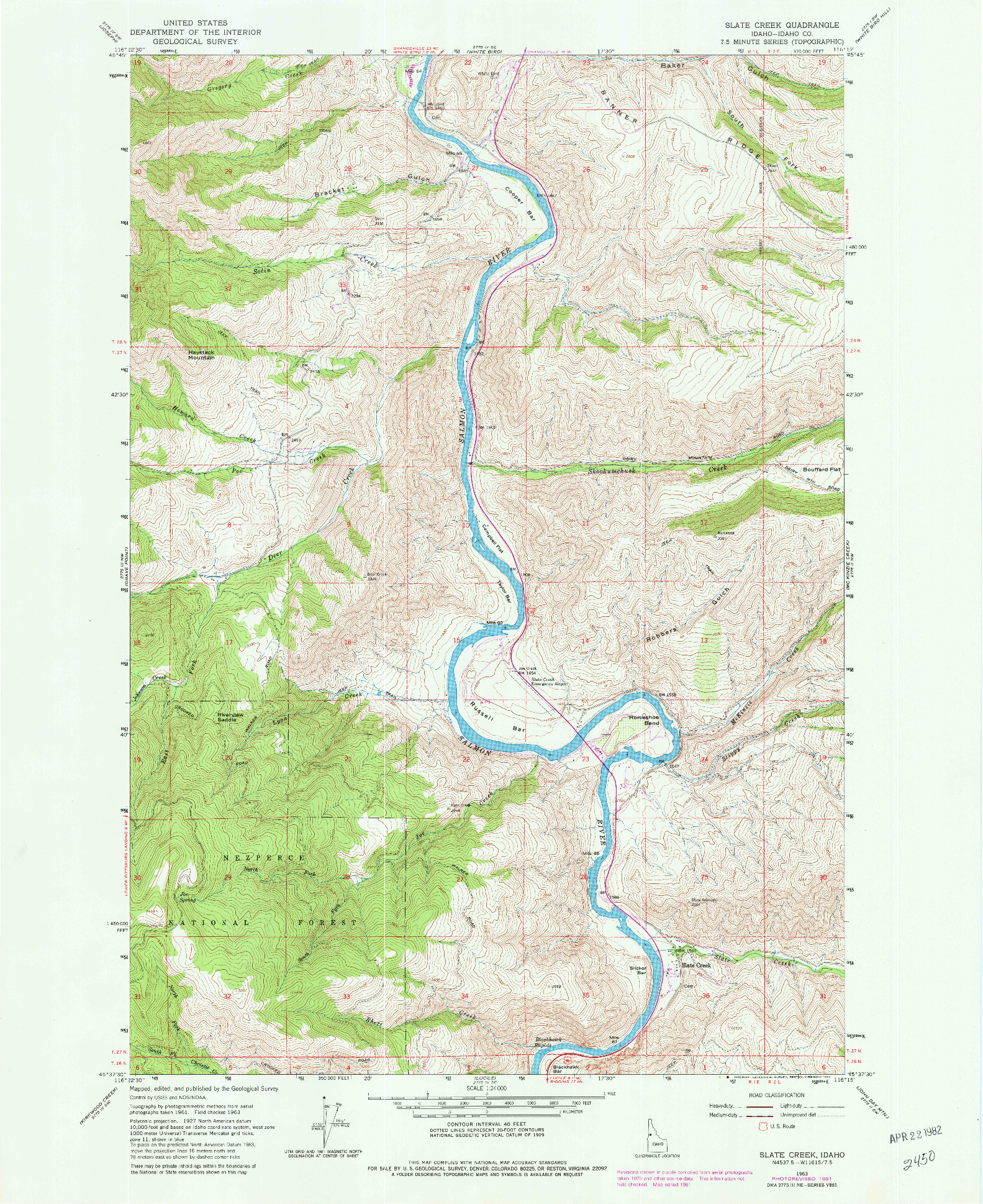USGS 1:24000-SCALE QUADRANGLE FOR SLATE CREEK, ID 1963