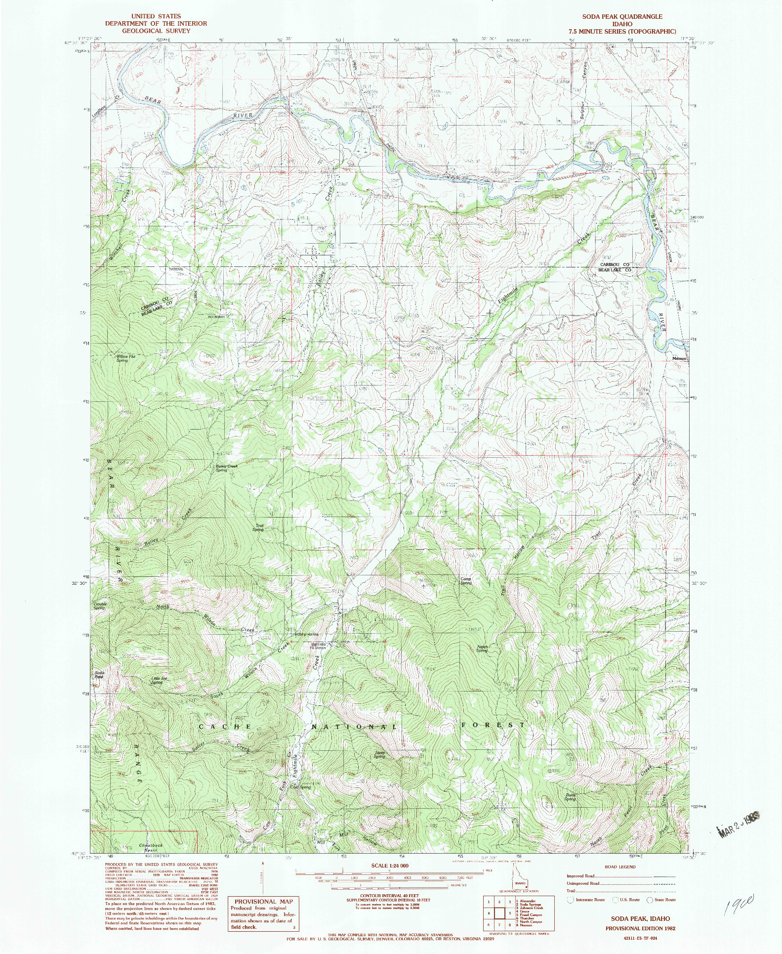 USGS 1:24000-SCALE QUADRANGLE FOR SODA PEAK, ID 1982