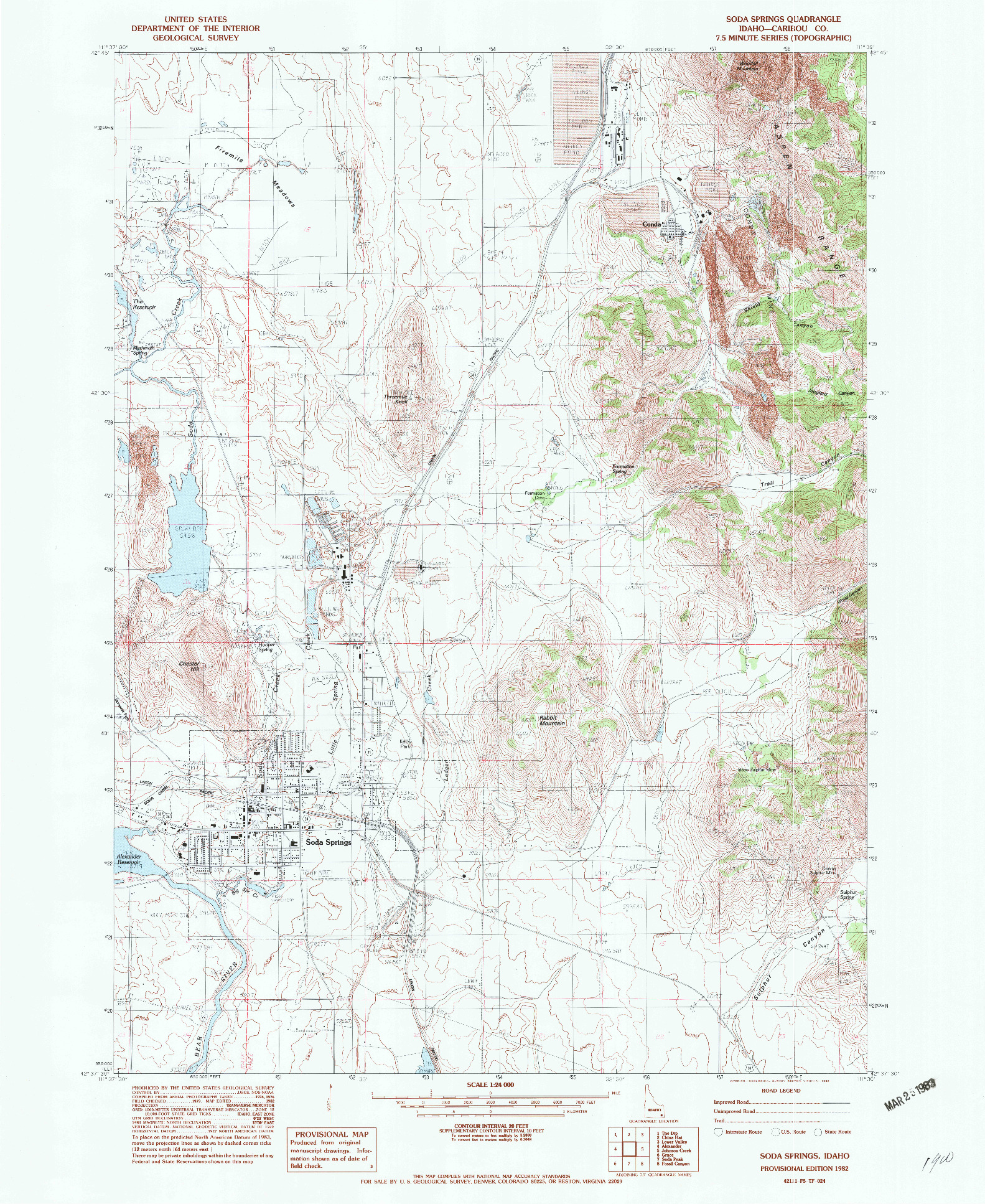 USGS 1:24000-SCALE QUADRANGLE FOR SODA SPRINGS, ID 1982