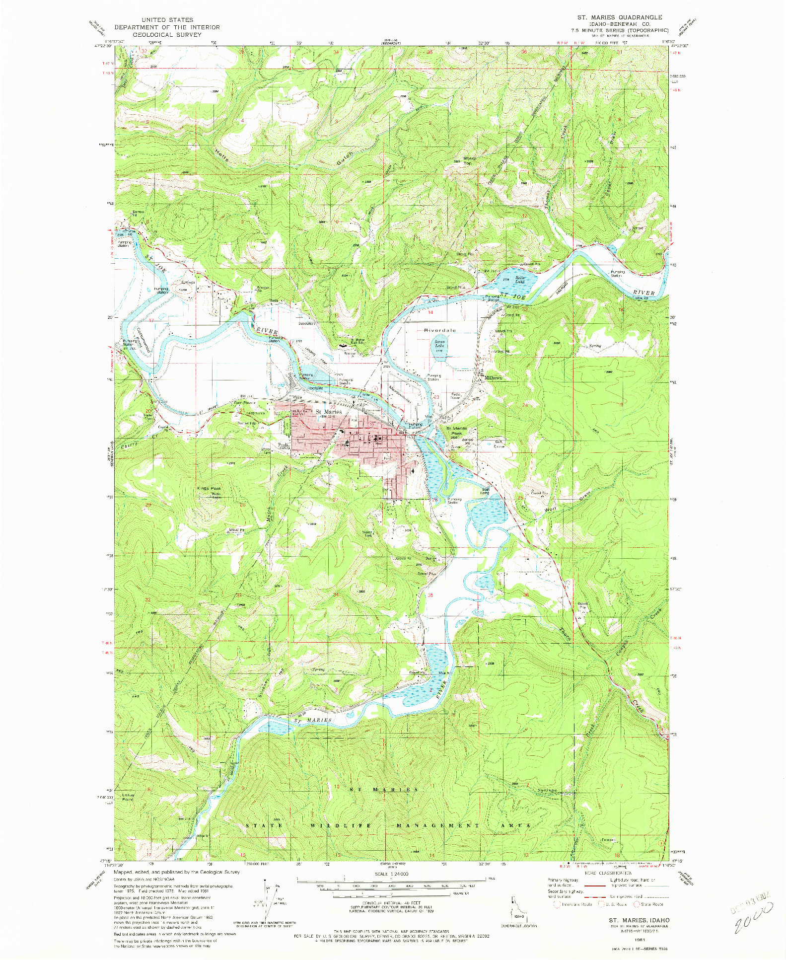 USGS 1:24000-SCALE QUADRANGLE FOR ST MARIES, ID 1981