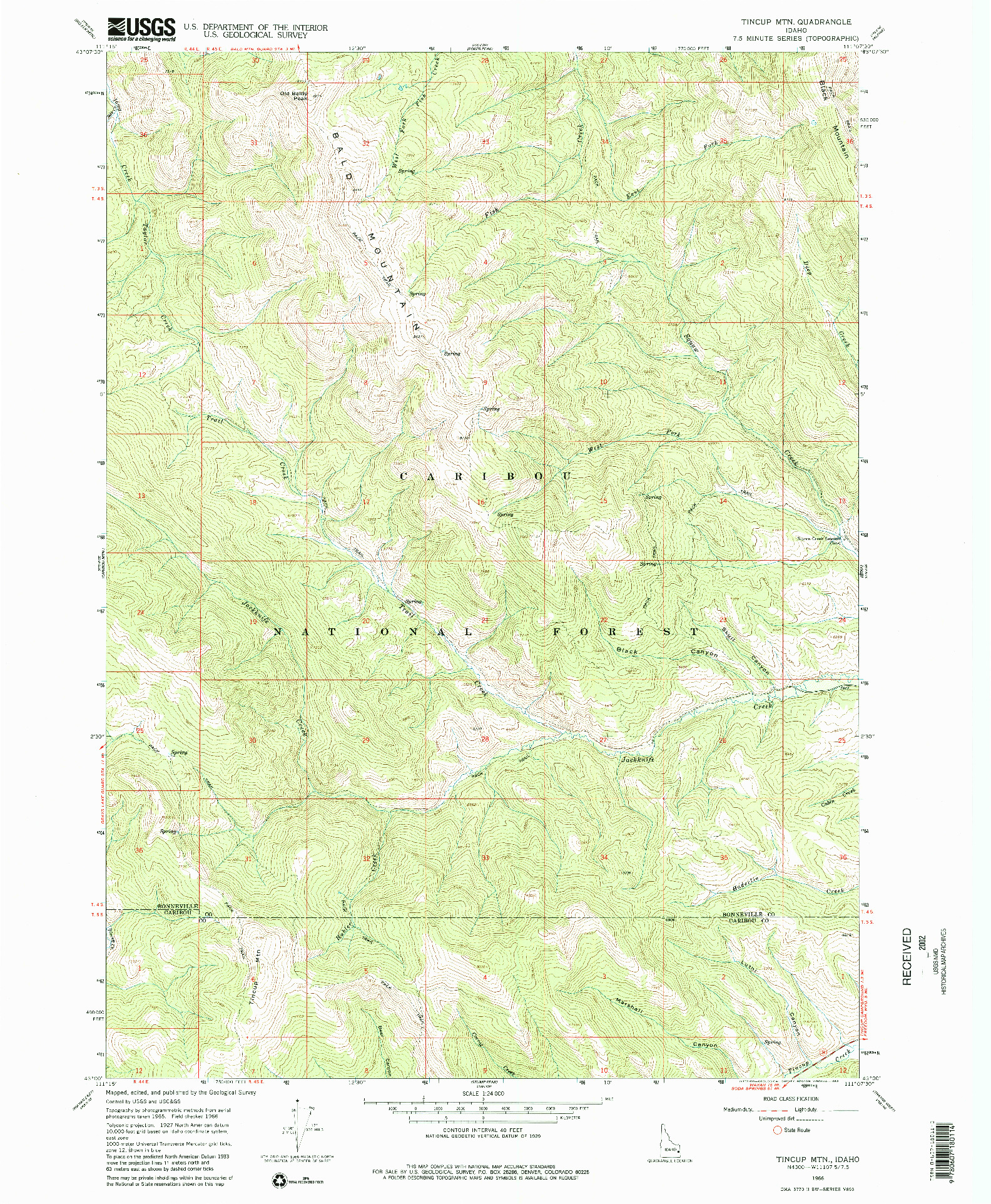 USGS 1:24000-SCALE QUADRANGLE FOR TINCUP MTN, ID 1966