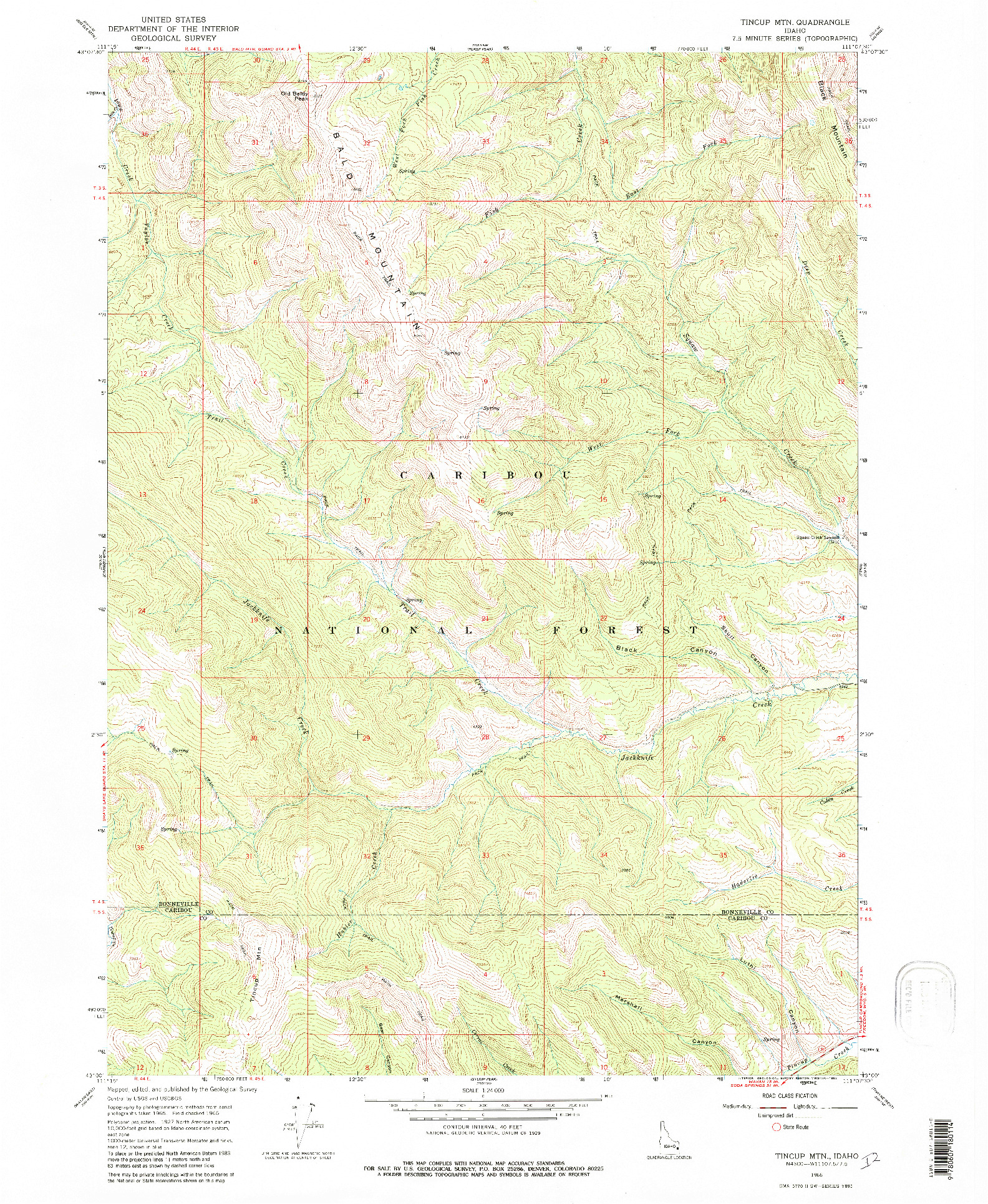 USGS 1:24000-SCALE QUADRANGLE FOR TINCUP MTN, ID 1966