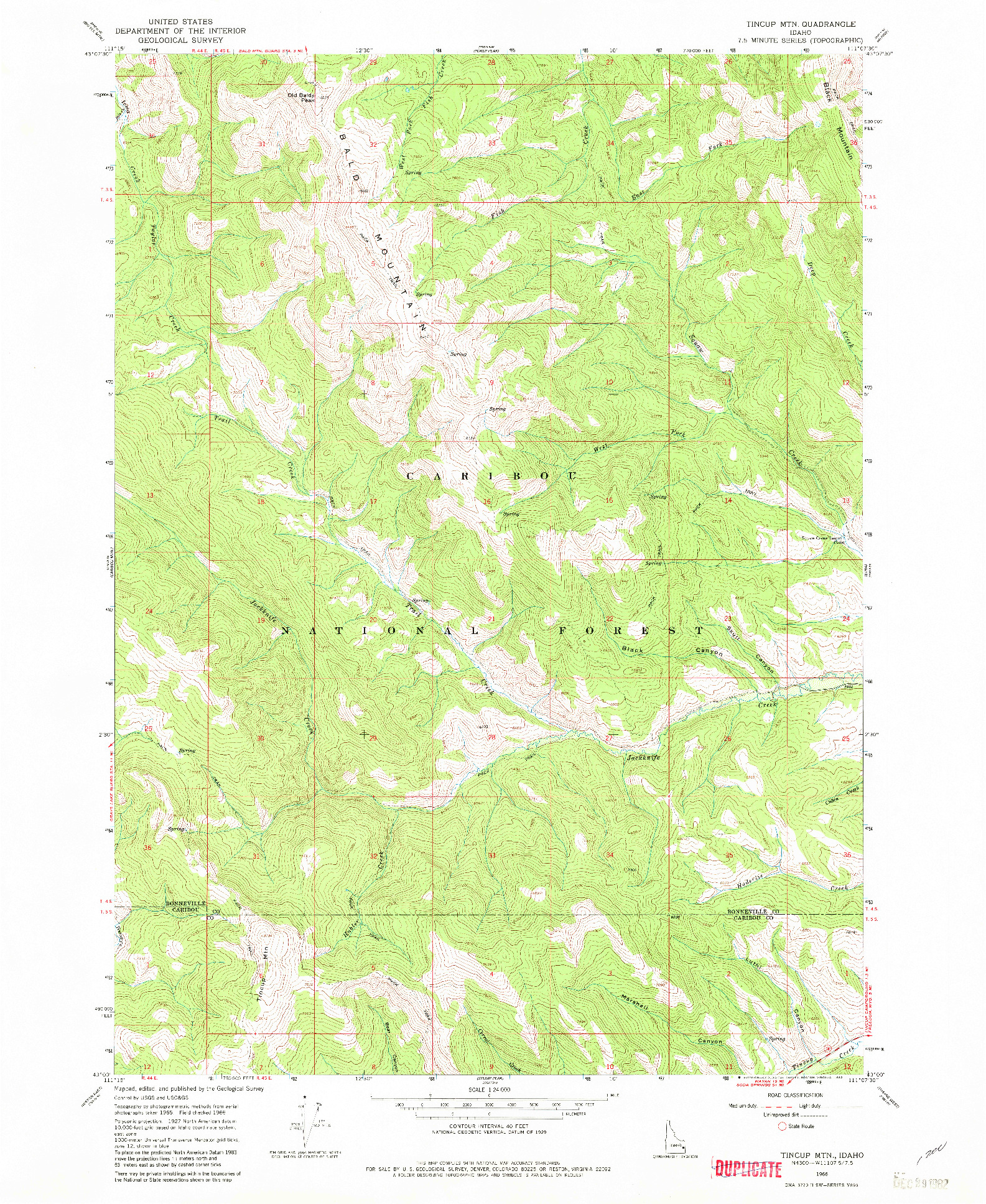 USGS 1:24000-SCALE QUADRANGLE FOR TINCUP MTN, ID 1966