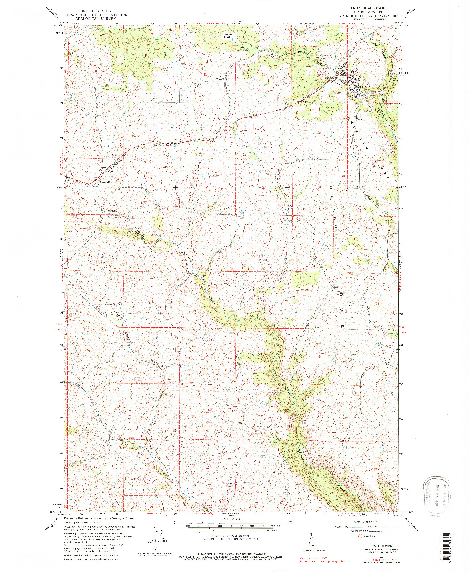 USGS 1:24000-SCALE QUADRANGLE FOR TROY, ID 1960