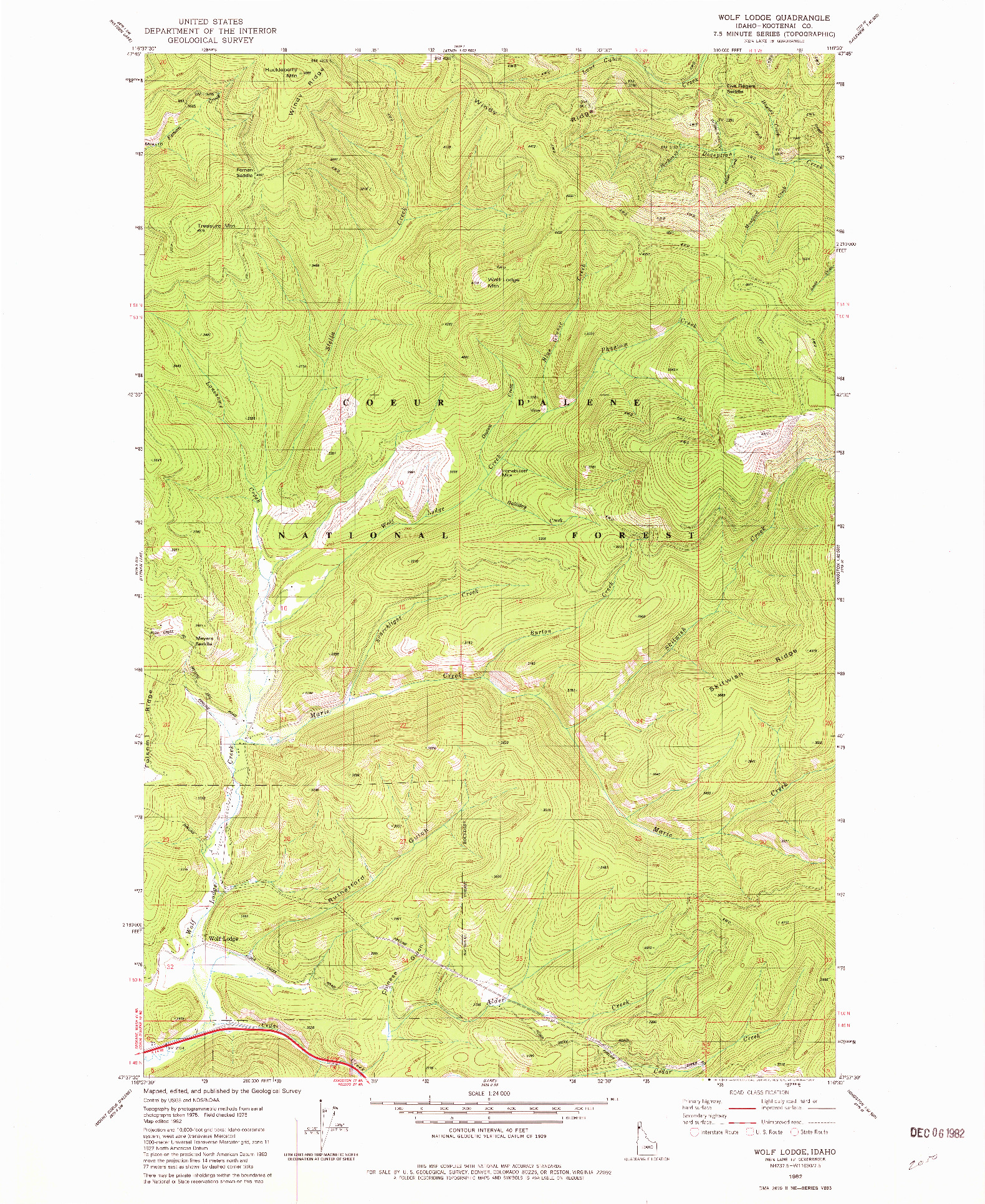 USGS 1:24000-SCALE QUADRANGLE FOR WOLF LODGE, ID 1982