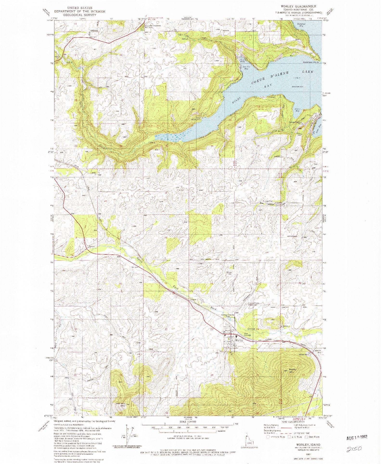 USGS 1:24000-SCALE QUADRANGLE FOR WORLEY, ID 1981