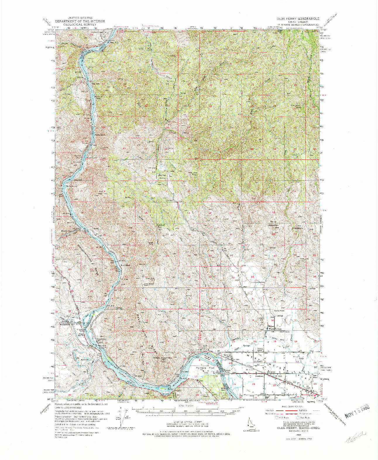 USGS 1:62500-SCALE QUADRANGLE FOR OLDS FERRY, ID 1952