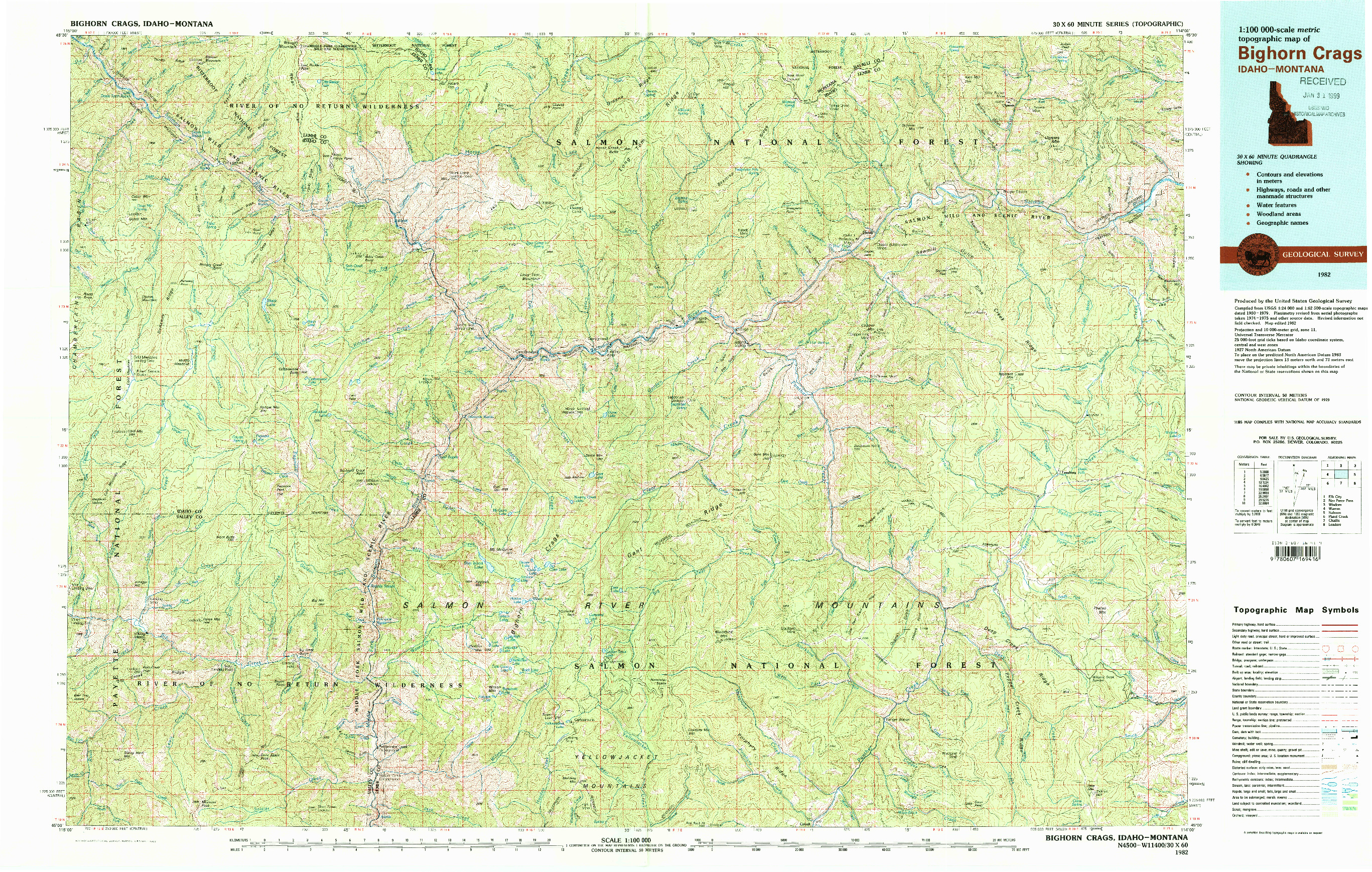 USGS 1:100000-SCALE QUADRANGLE FOR BIGHORN CRAGS, ID 1982