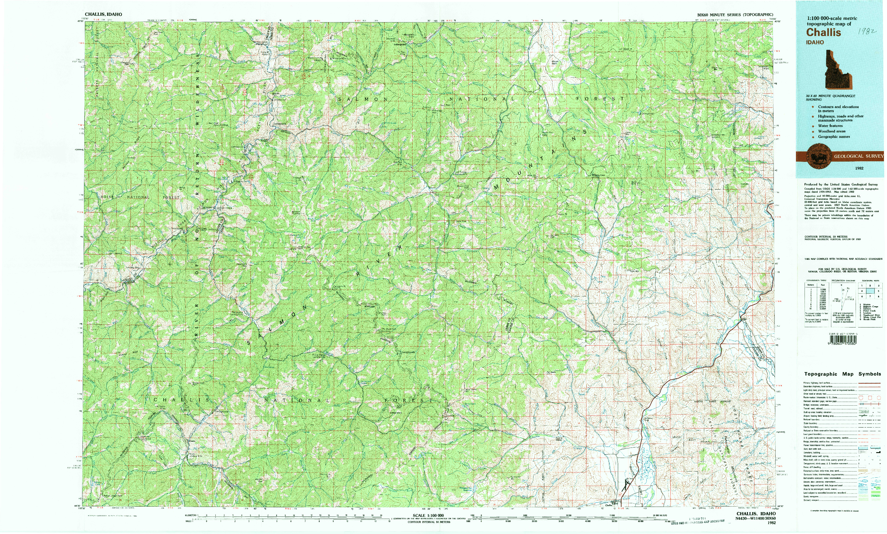 USGS 1:100000-SCALE QUADRANGLE FOR CHALLIS, ID 1982