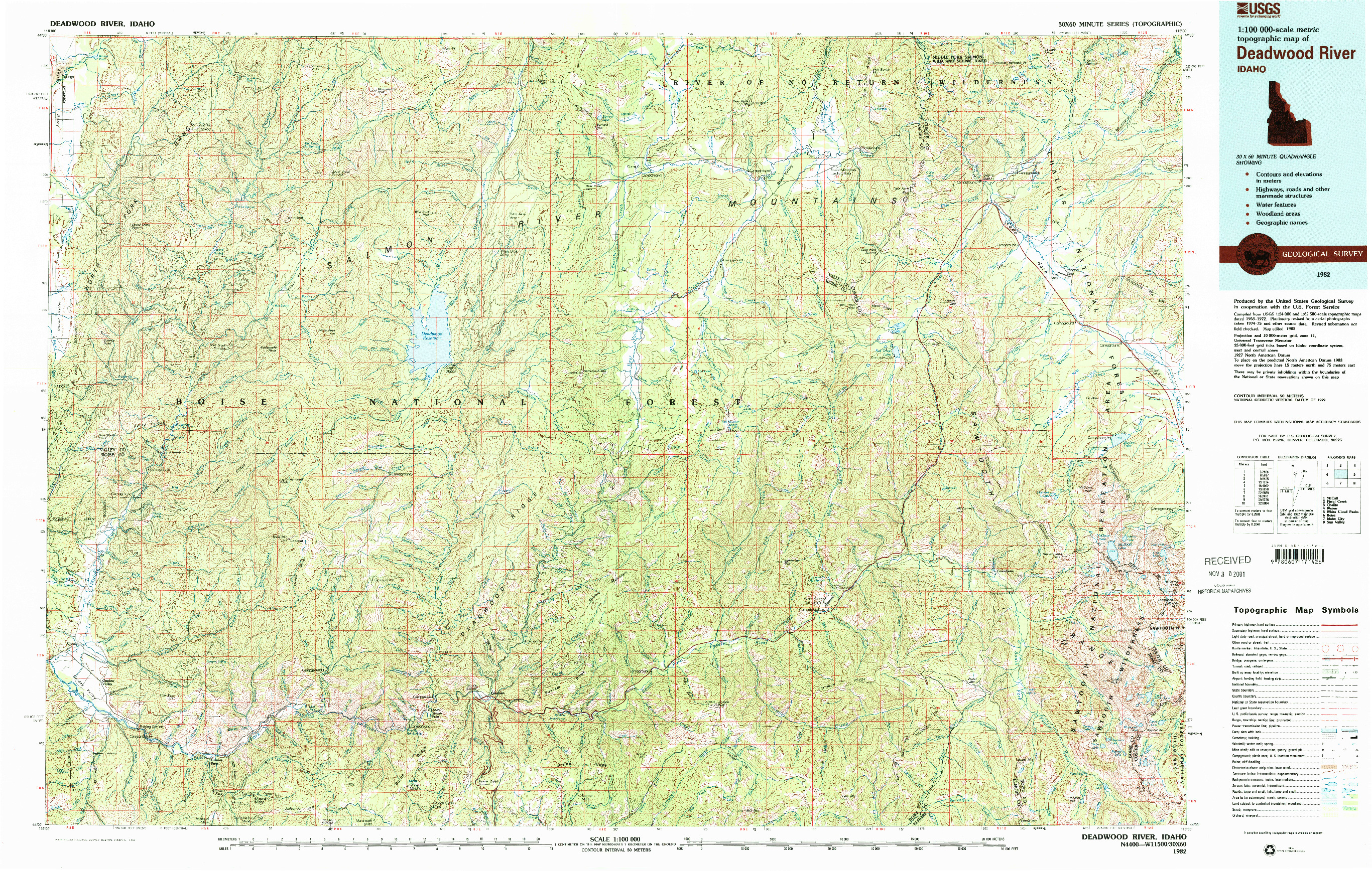 USGS 1:100000-SCALE QUADRANGLE FOR DEADWOOD RIVER, ID 1982