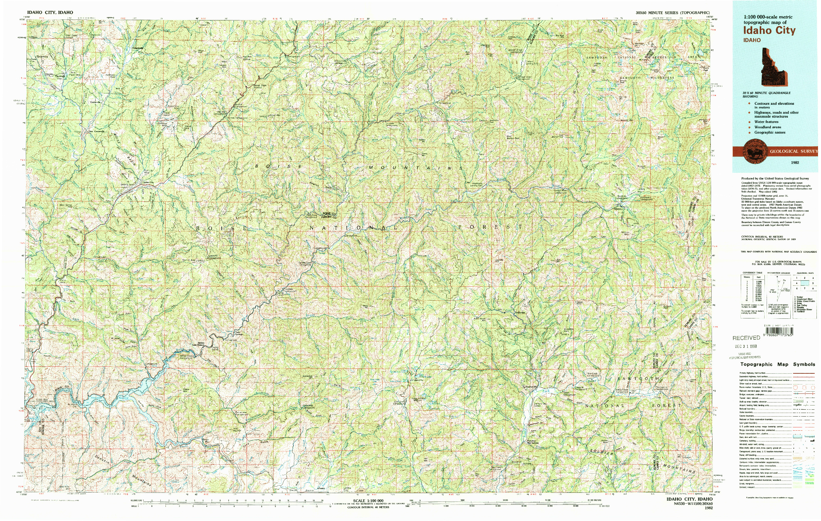 USGS 1:100000-SCALE QUADRANGLE FOR IDAHO CITY, ID 1982