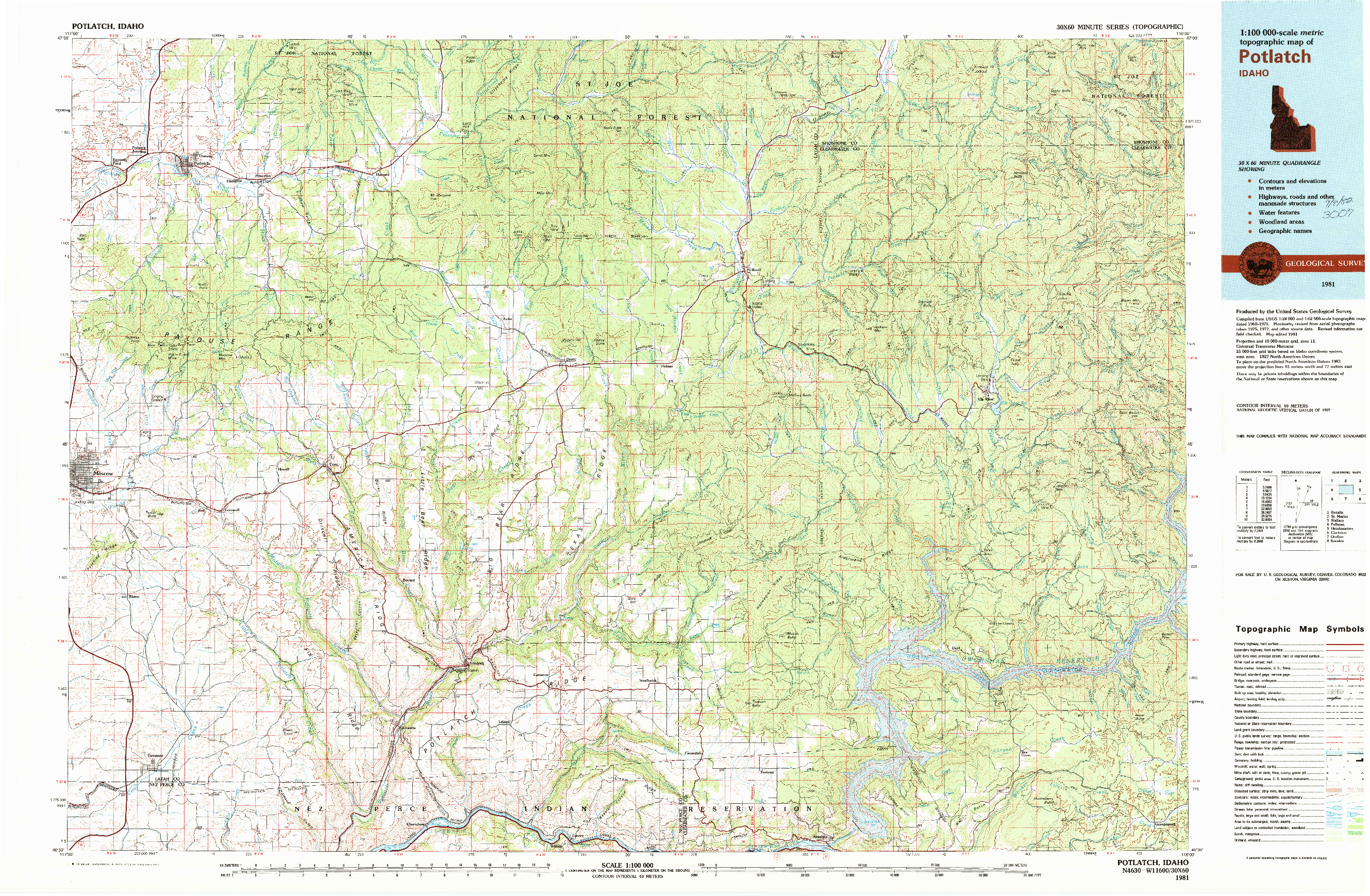 USGS 1:100000-SCALE QUADRANGLE FOR POTLATCH, ID 1981