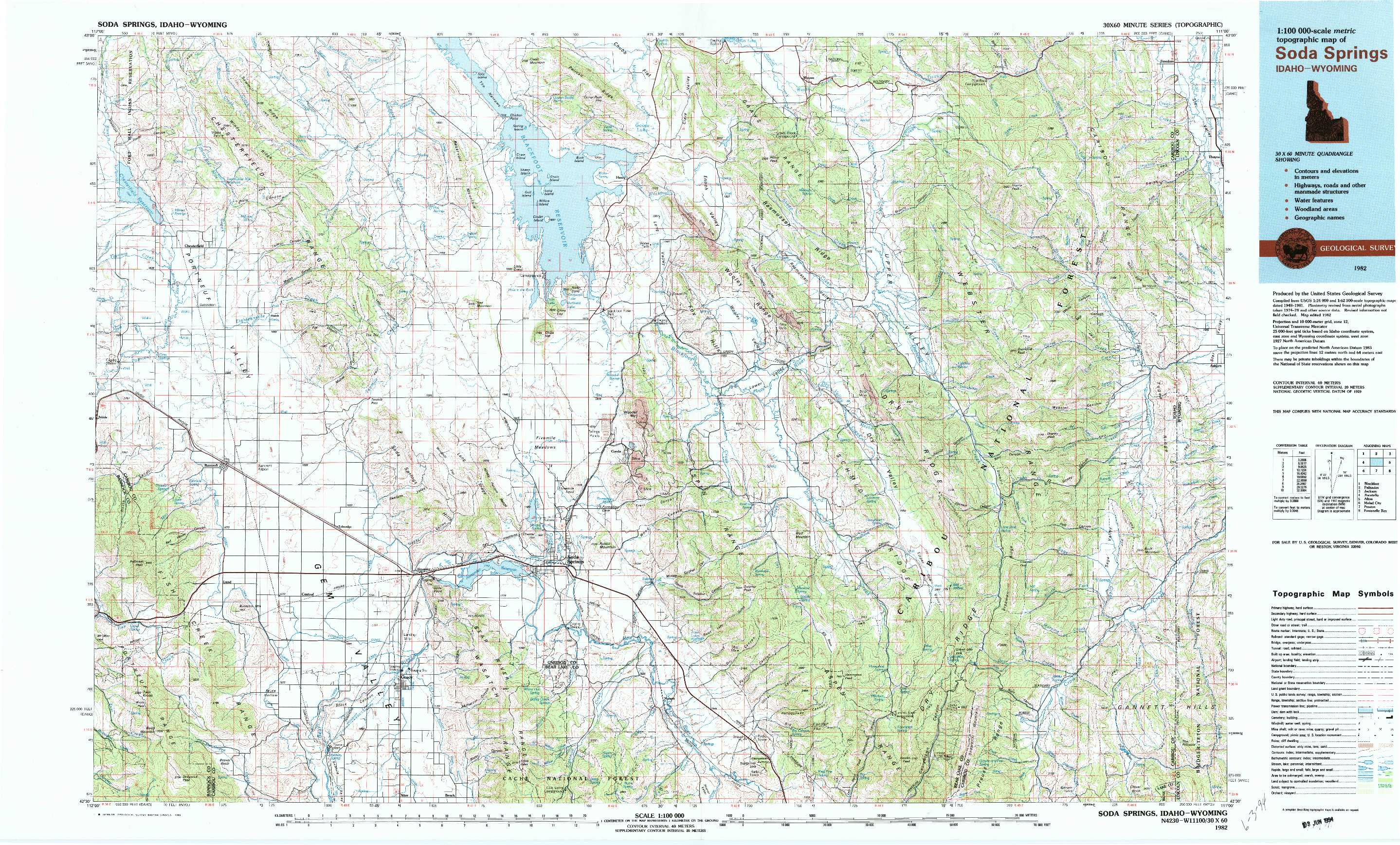 USGS 1:100000-SCALE QUADRANGLE FOR SODA SPRINGS, ID 1982